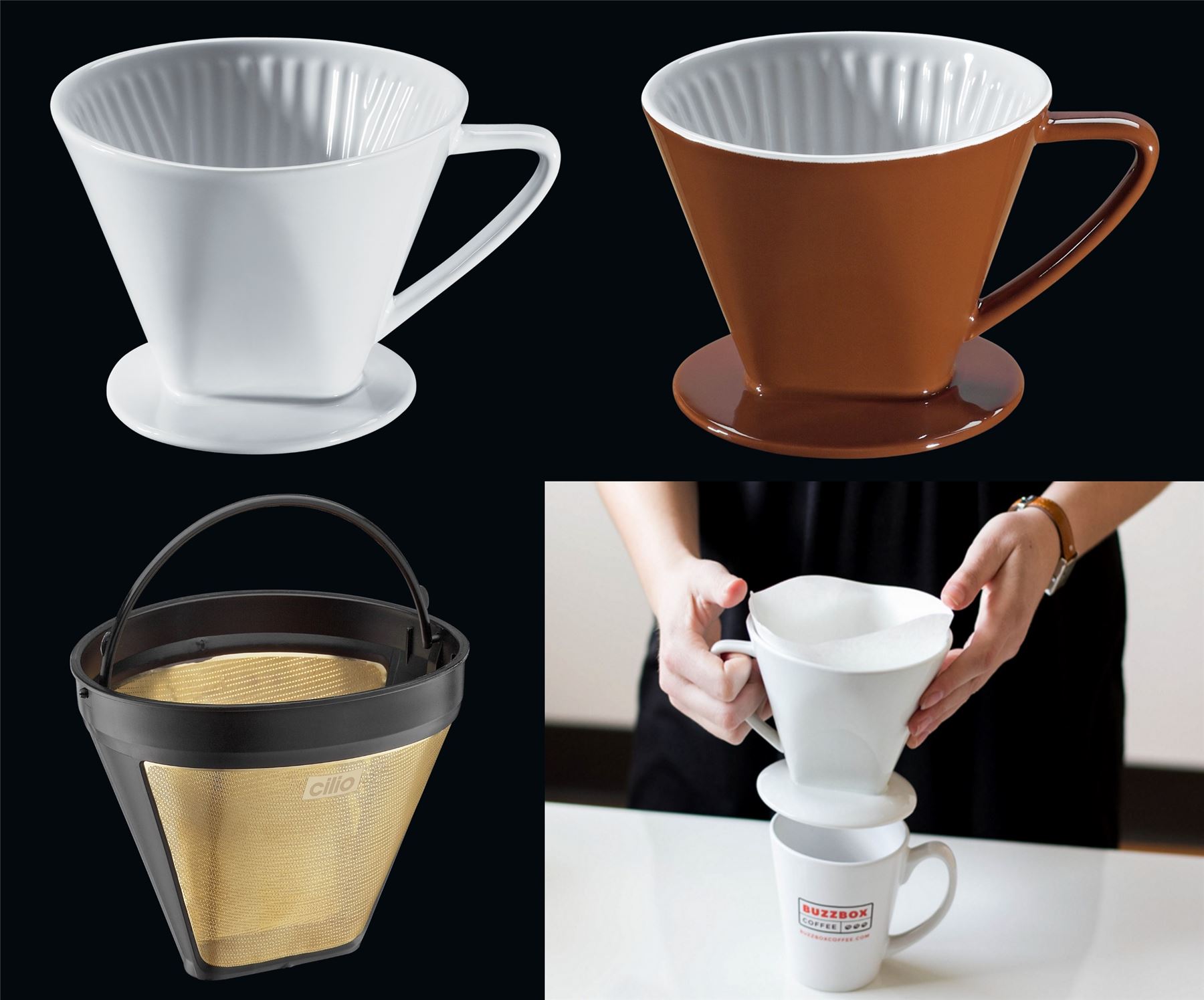Cilio Porcelain or Mesh, White or Brown Coffee Filter, 1,2,4 or 6 Cup