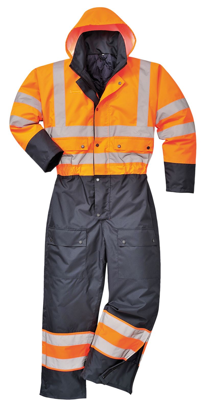 HI VIS Coverall Lined Hooded Overall Boilersuit Safety Workwear S 3XL