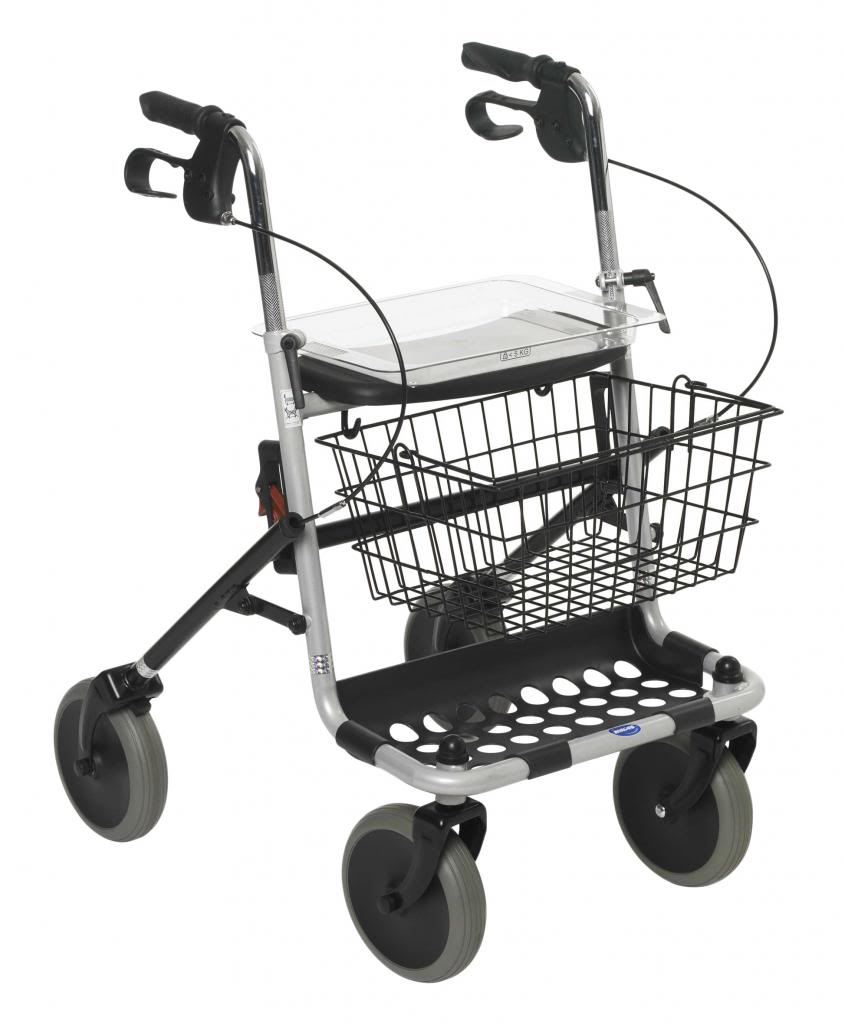 Banjo Four Wheel Walker Folding Plastic Shelf Rollator Walking Frame