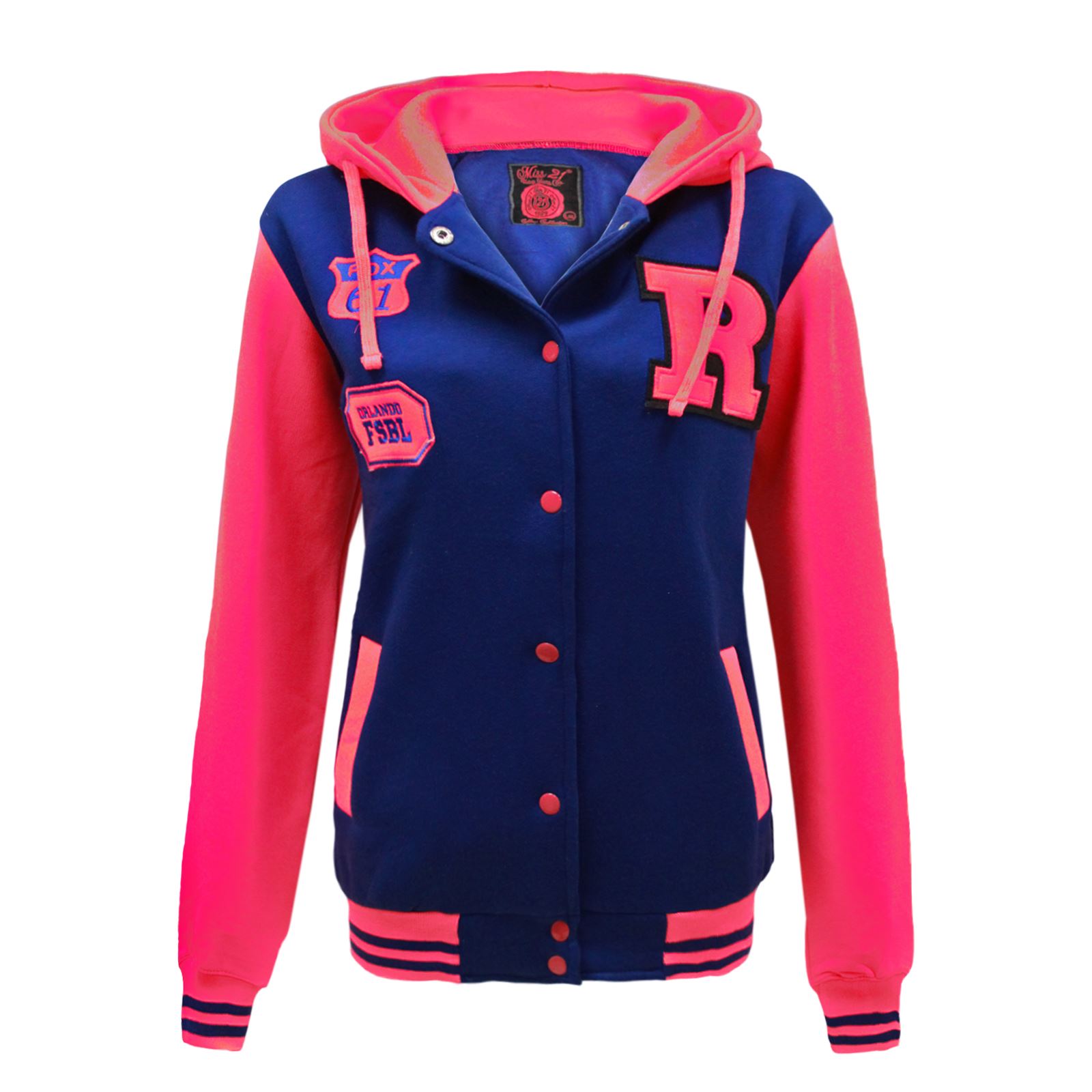 Womens Ladies College R Varsity Bomber Baseball Hoodie Fleece Hooded