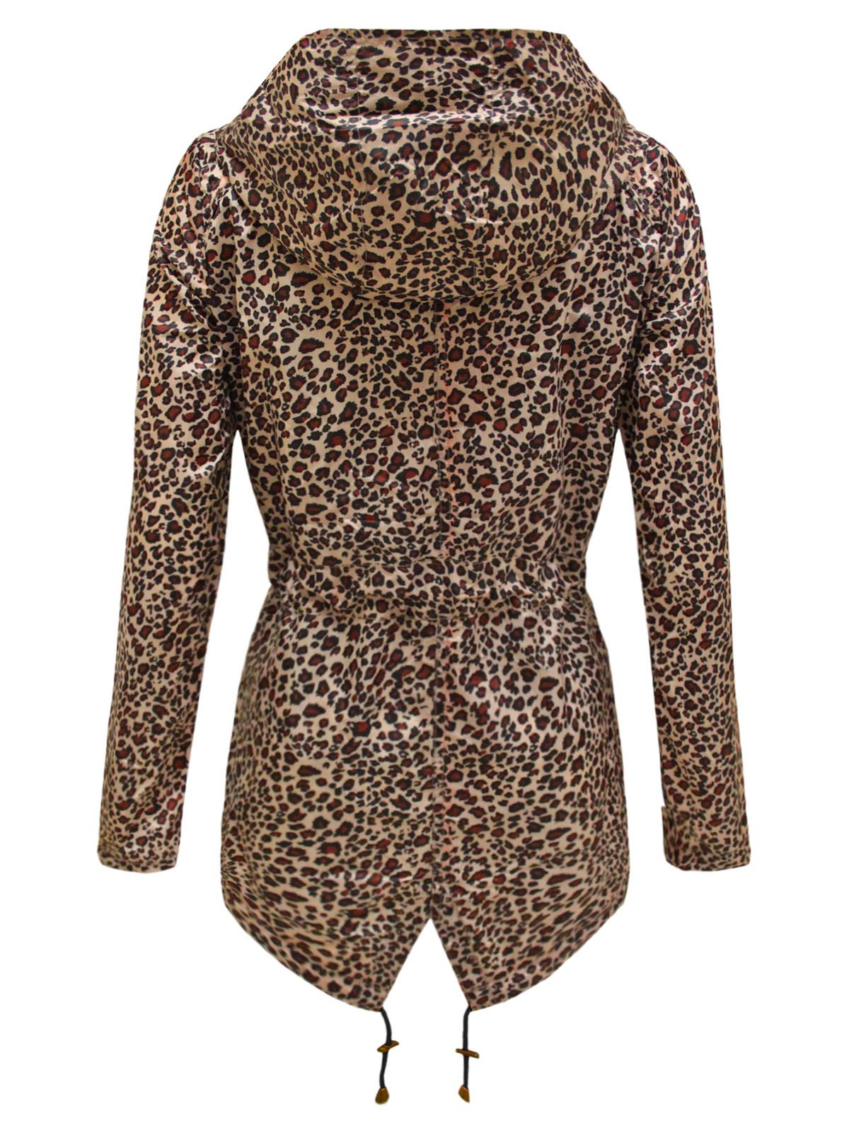 NEW LADIES WOMENS HOODED SHOWERPROOF LEOPARD PRINT RAIN FISHTAIL MAC