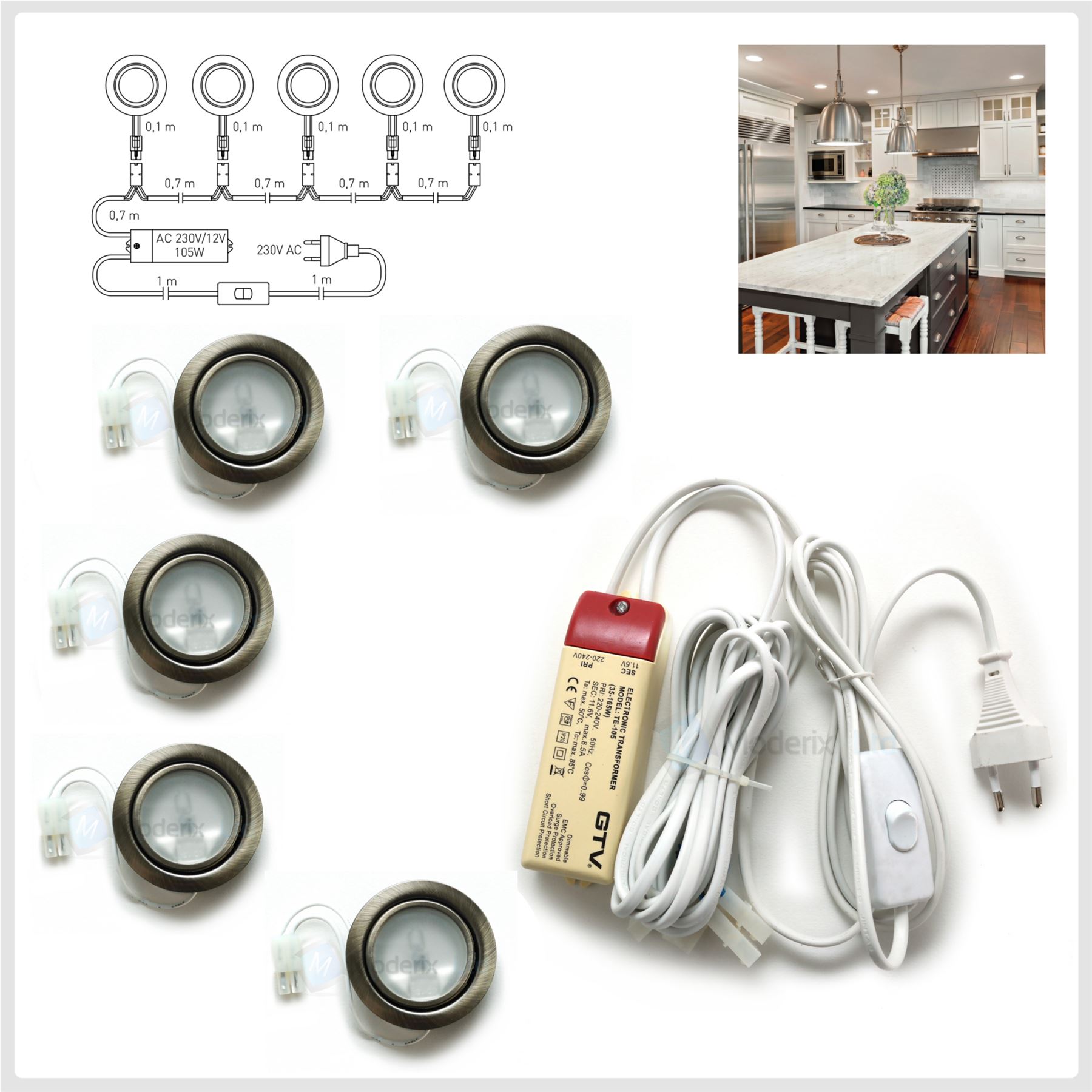 Round Halogen G4 12V 20W Recessed Kit Under Shelf Cupboard Set