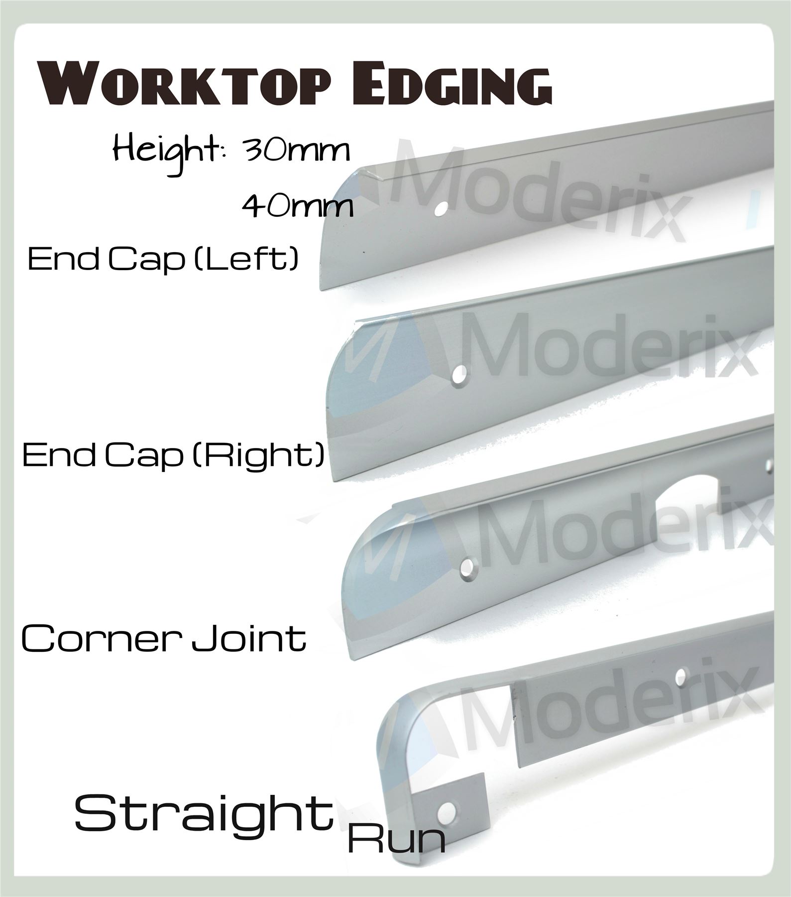 KITCHEN WORKTOP EDGING CORNER JOINT TRIM STRIP ALUMINIUM END CAP 30MM