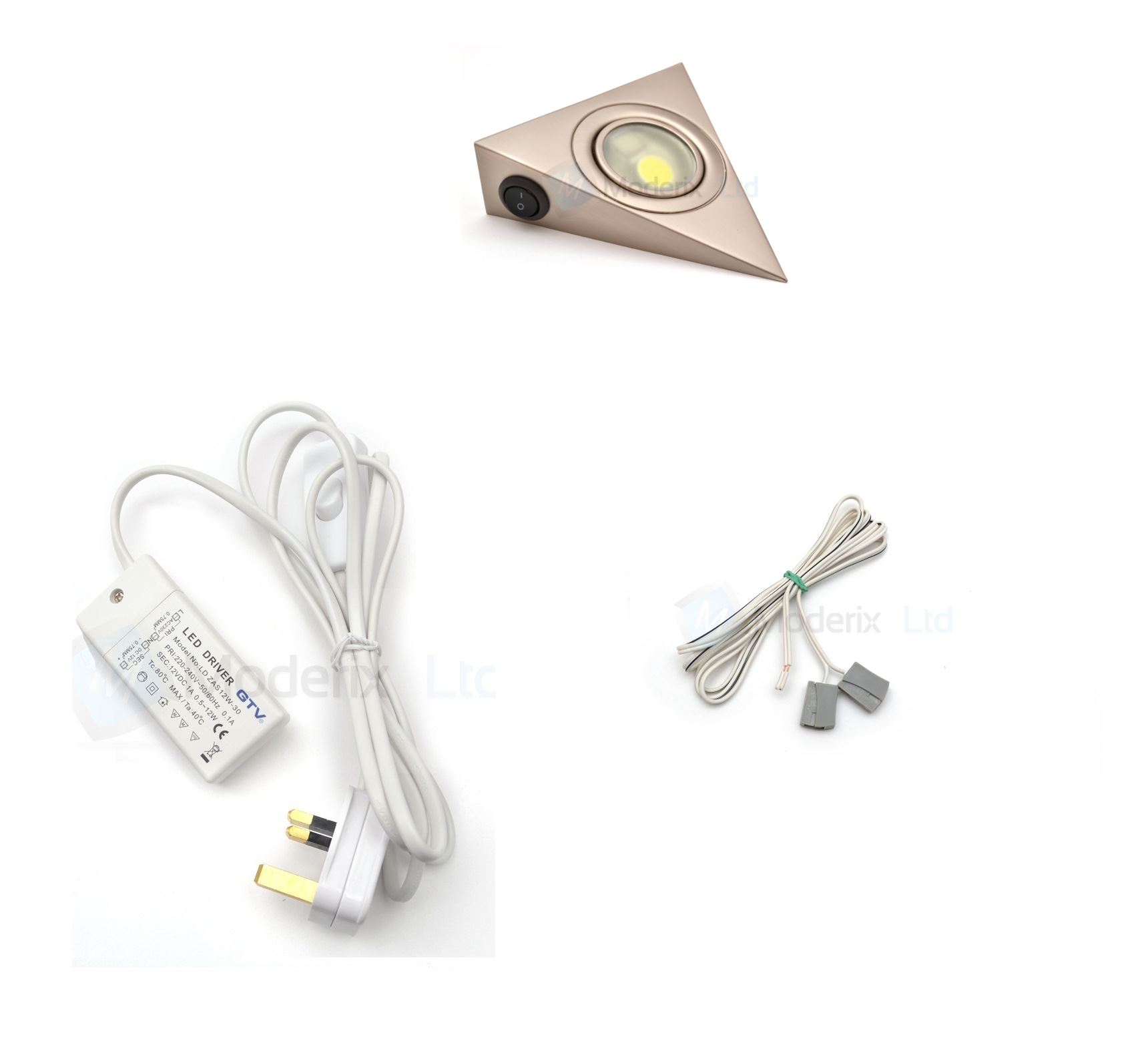 LED Triangle with switch Satin Kitchen Under Light Set/Kit GTV