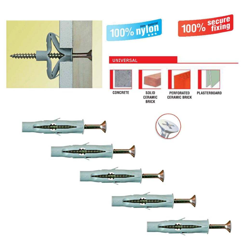Nylon Plasterboard Wall Plug With Screw Window Door Frame Concrete Ø6