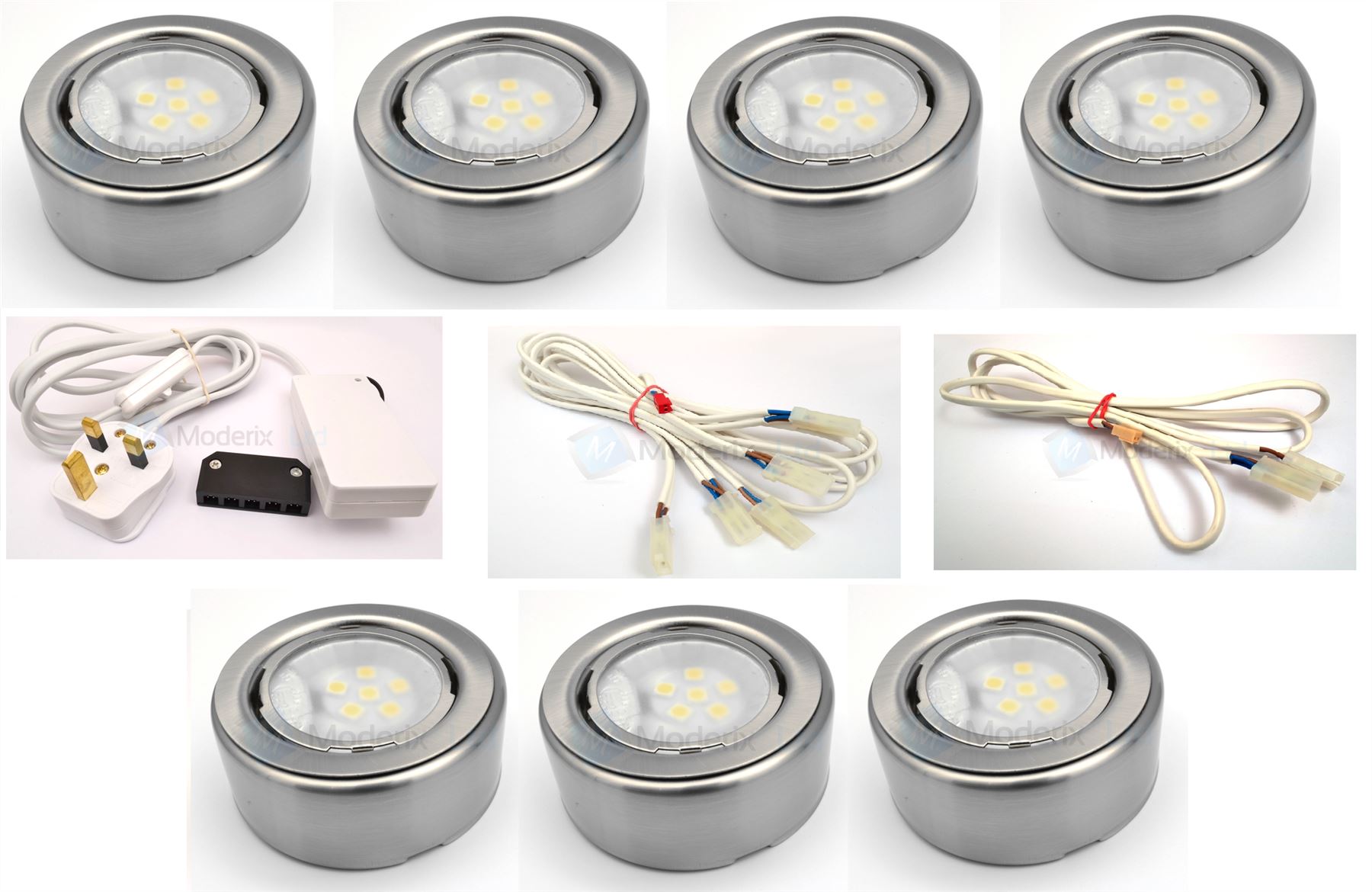 LED Round DY65 Under Cupboard Brushed Chrome Light Transformer