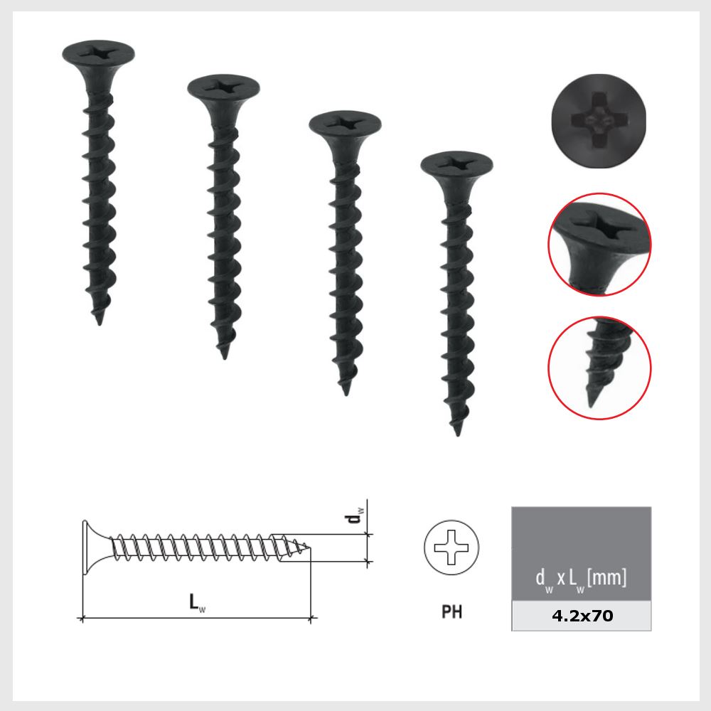 BLACK COARSE THREAD DRYWALL / PLASTERBOARD SCREWS SHARP POINT ALL