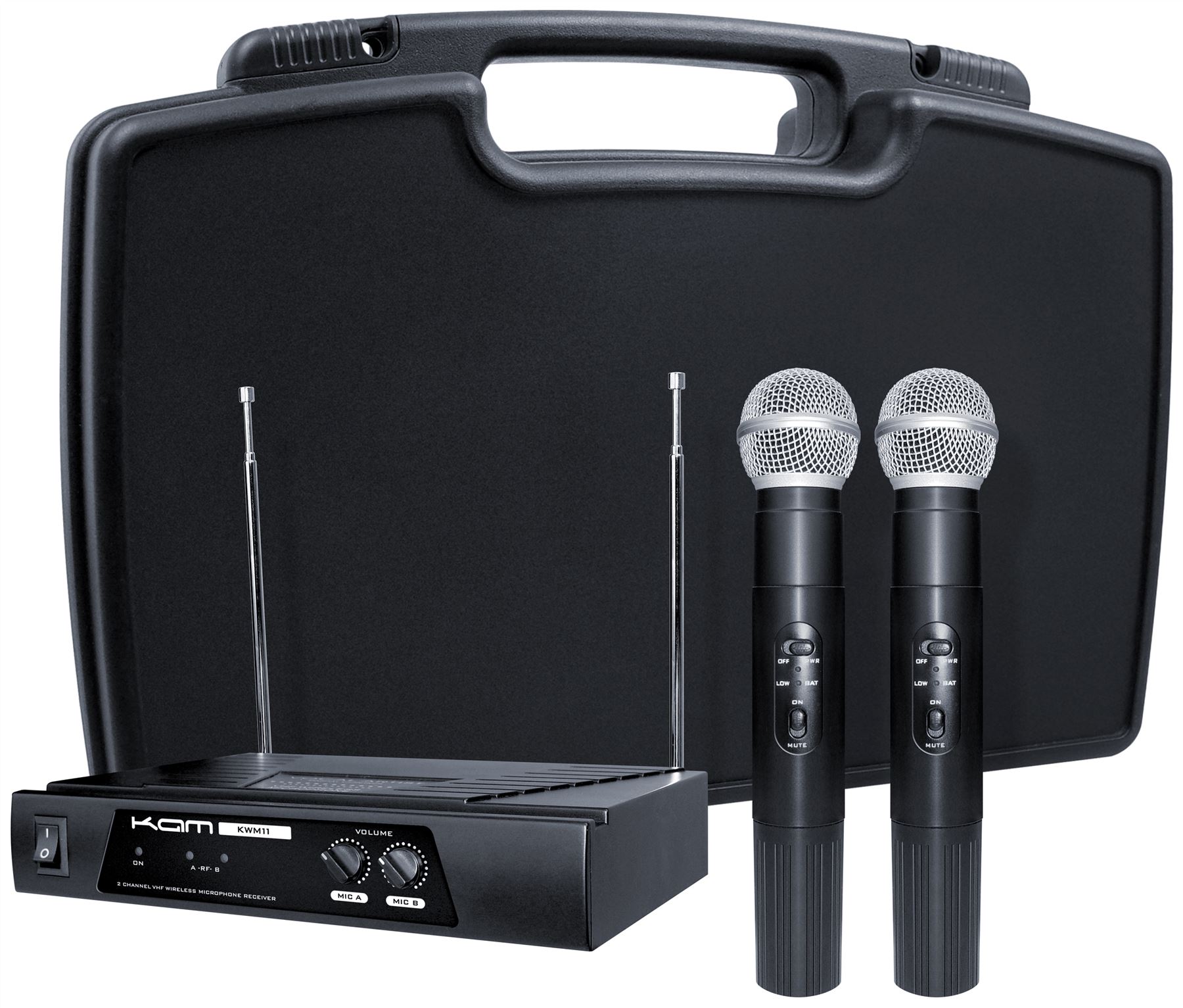 KAM KWM11 Twin Dual Handheld VHF Wireless Radio Microphone Mic System