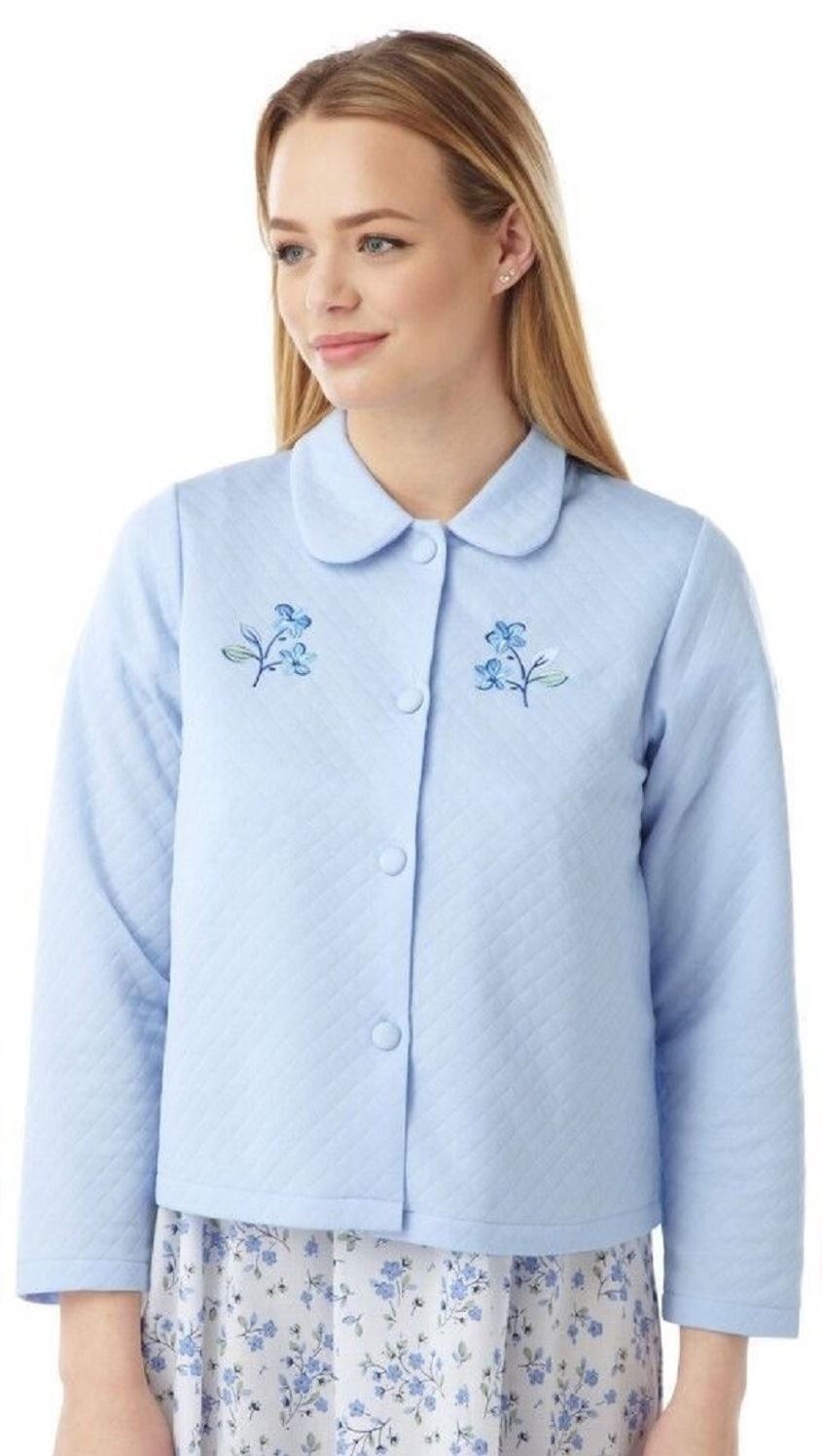 Ladies Lightweight Quilted Button Bed Jacket With Embroidery by Marlon