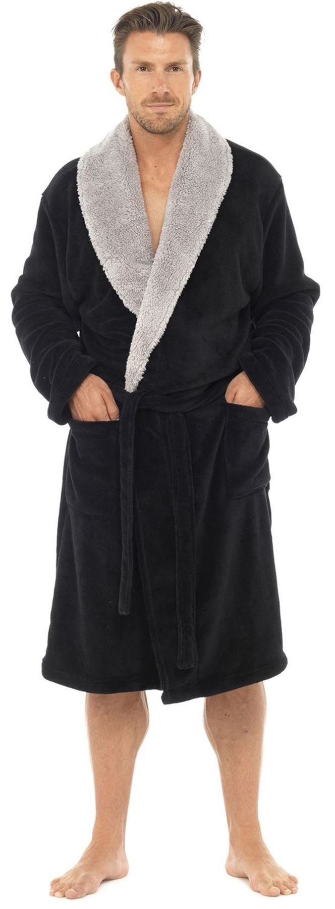 Mens Tom Franks Sherpa Contrast Coral Fleece Dressing Gown, Robe