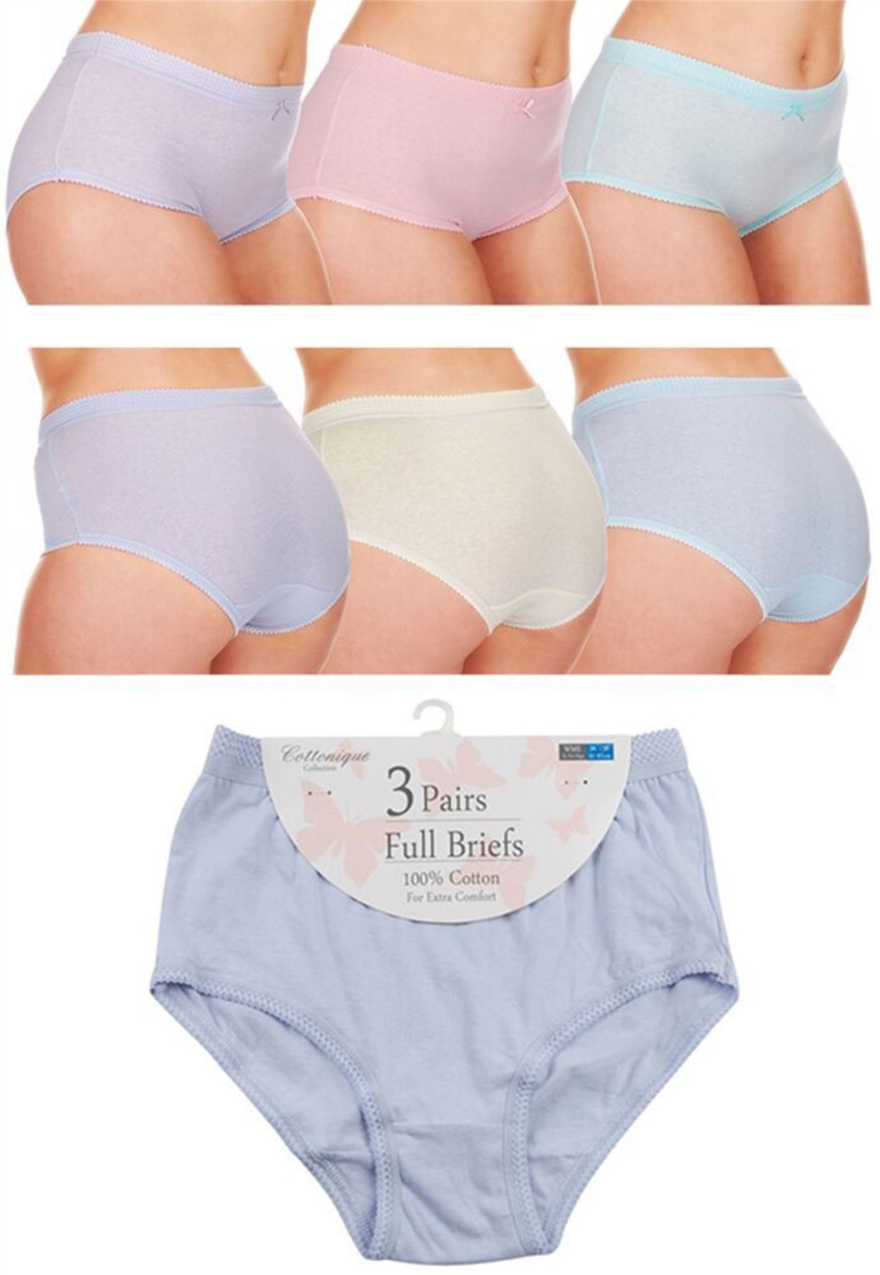 Ladies 6 Pairs 100 Cotton Full Mama Briefs, Knickers, Underwear by