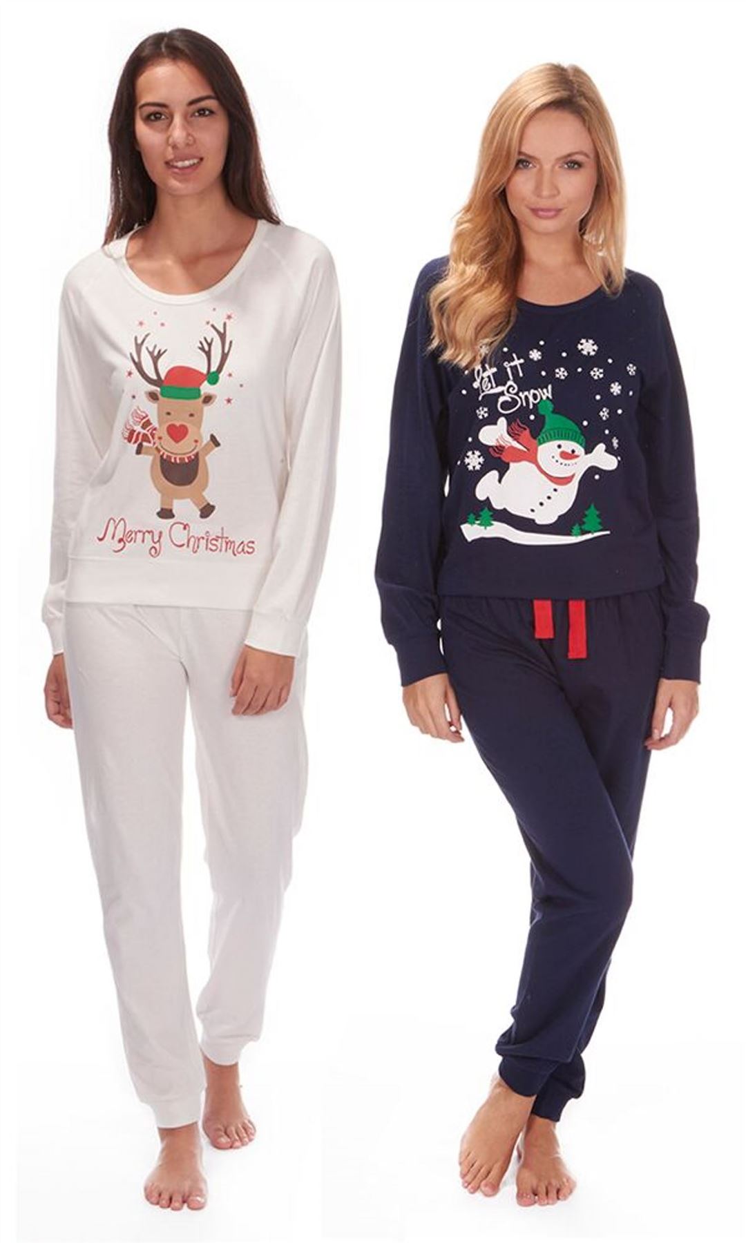 Womens Ladies Jersey Christmas Xmas Festive Pyjamas PJs By Forever