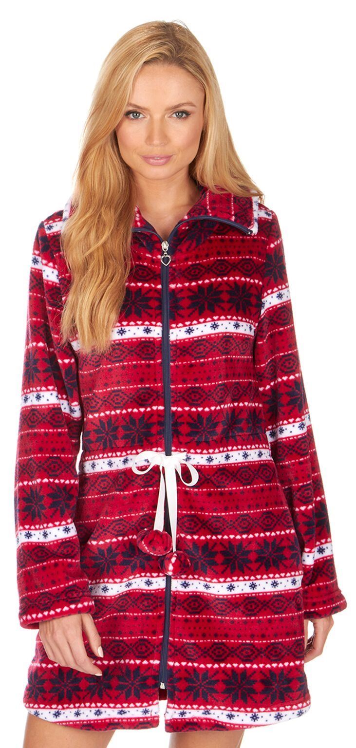 Womens Fairisle Soft Feel Short Zip Bed Jacket Style Dressing Gown 34B407 eBay