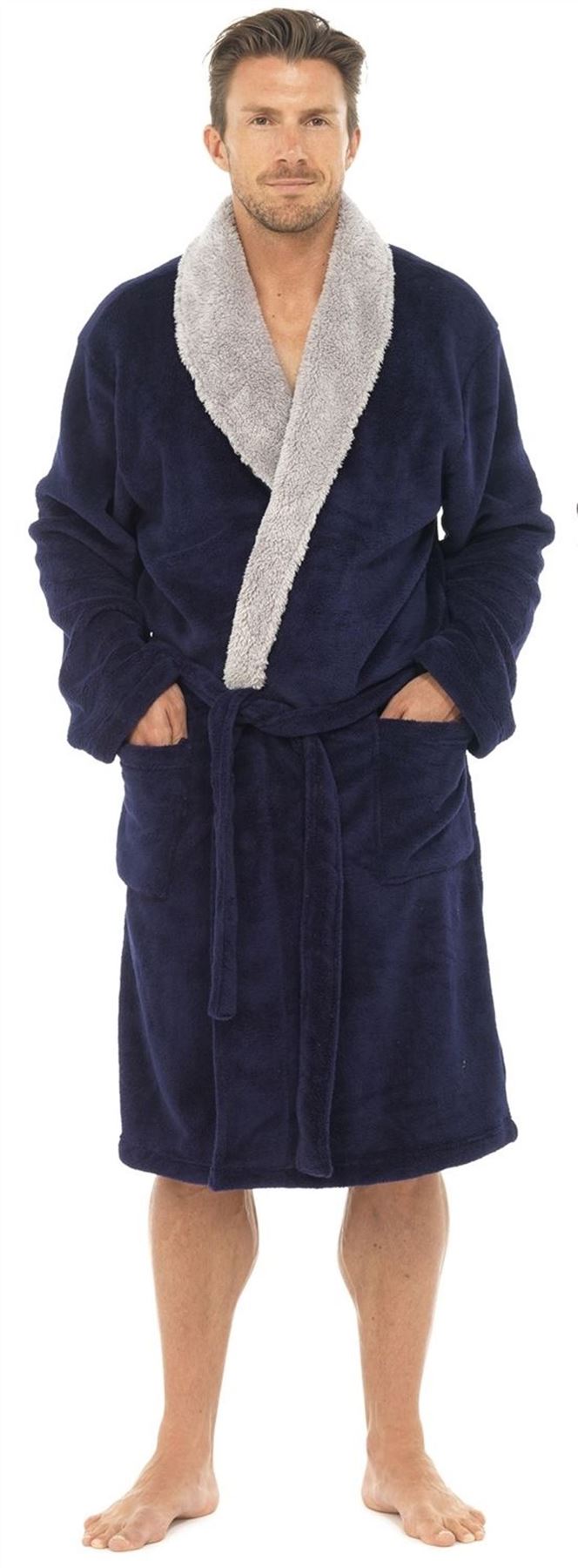 Mens Tom Franks Sherpa Contrast Coral Fleece Dressing Gown, Robe