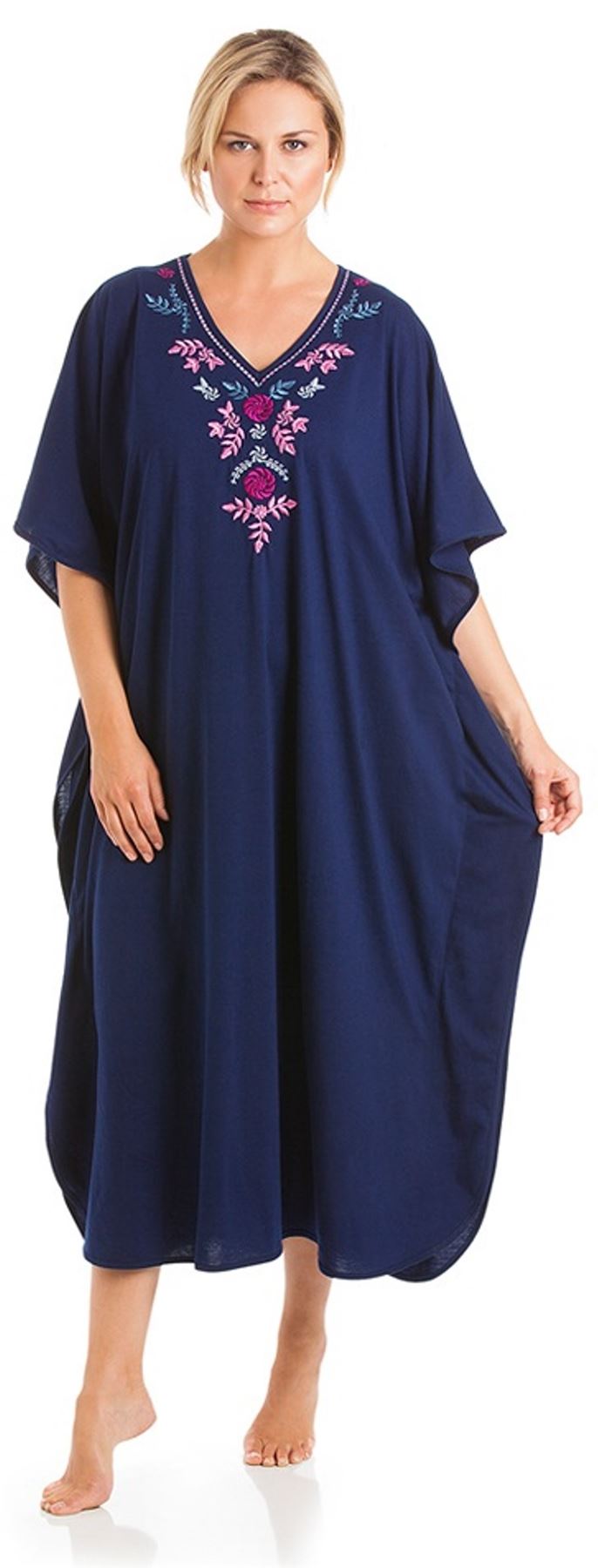 Ladies La Marquise Jersey Cotton Embroidered Kaftan Nightwear