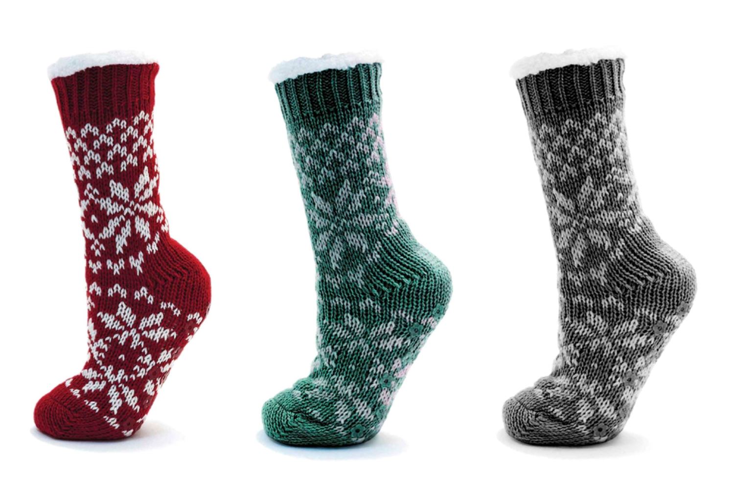 Ladies Knitted Fairisle Soft Fleece Fur Lined Slipper Socks Gripper Non Slip eBay