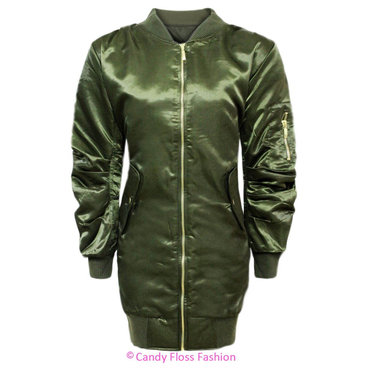 WOMENS LADIES MA1 SATIN ARMY FLIGHT VINTAGE MILITARY RETRO BOMBER LONG