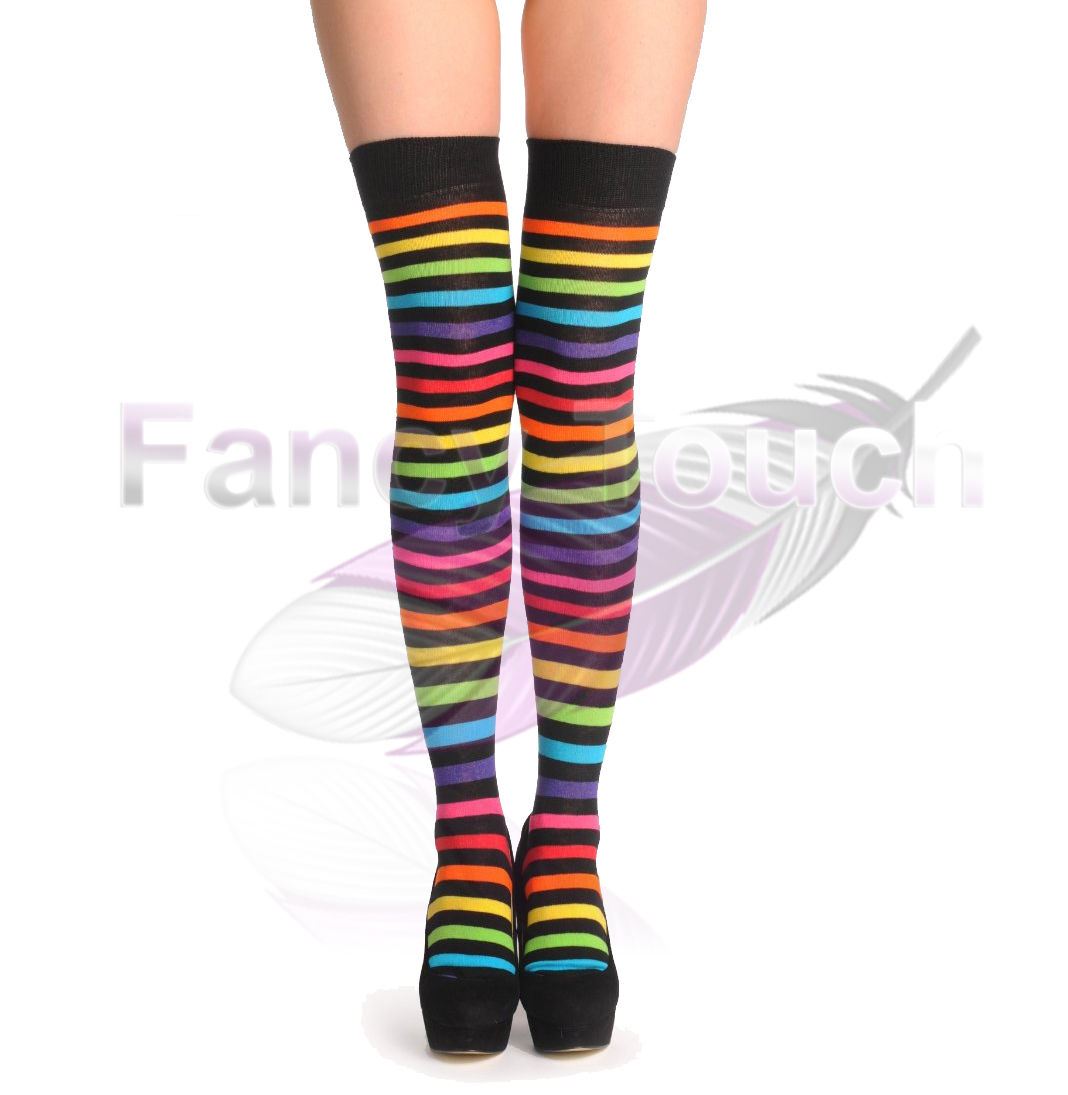 LADIES WOMENS OVER THE KNEE STRIPED SOCKS GIRLS THIGH HIGH ...