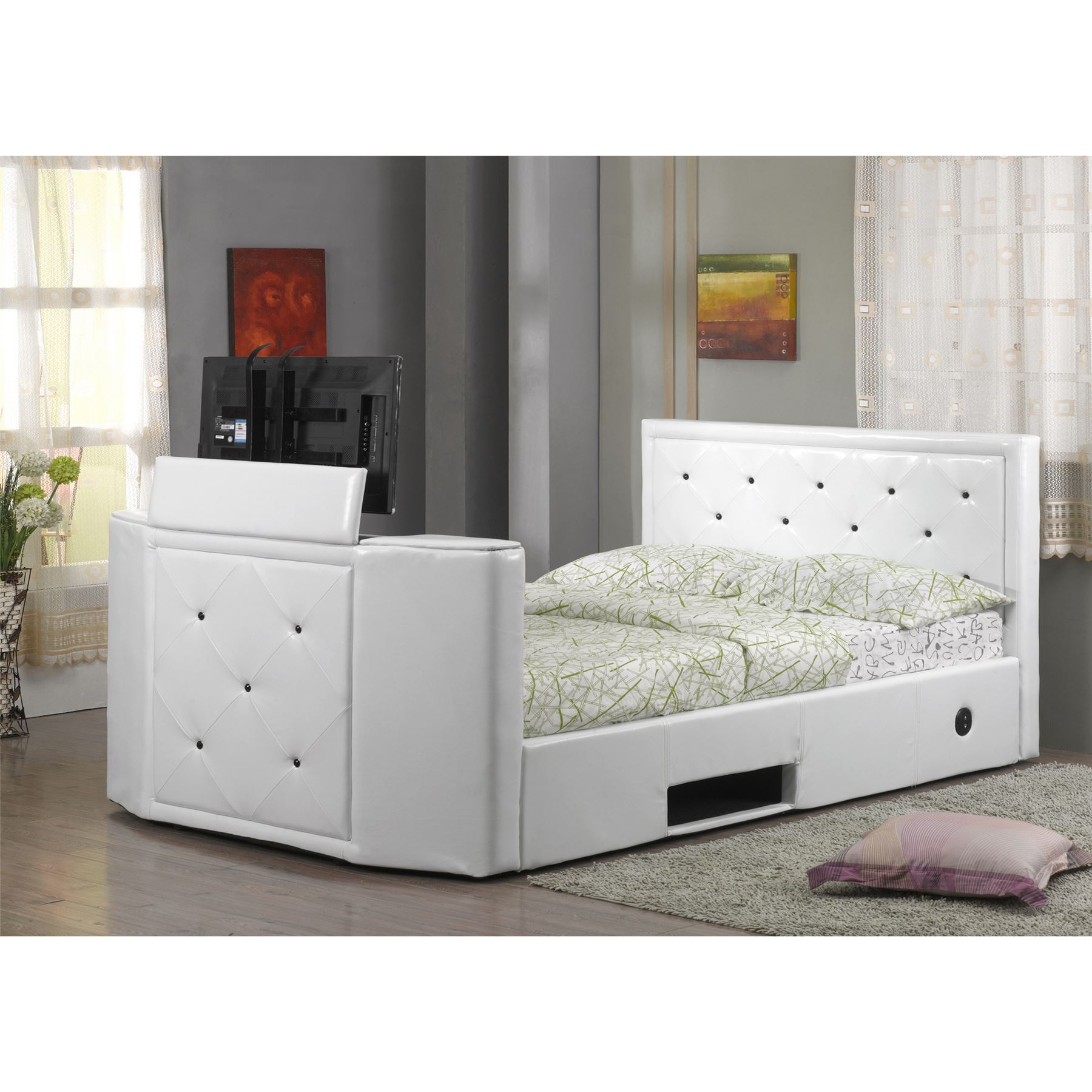 LUXURIOUS HOLLYWOOD LEATHER CRYSTAL MOUNT BED REMOTE CONTROL ELECTRONIC