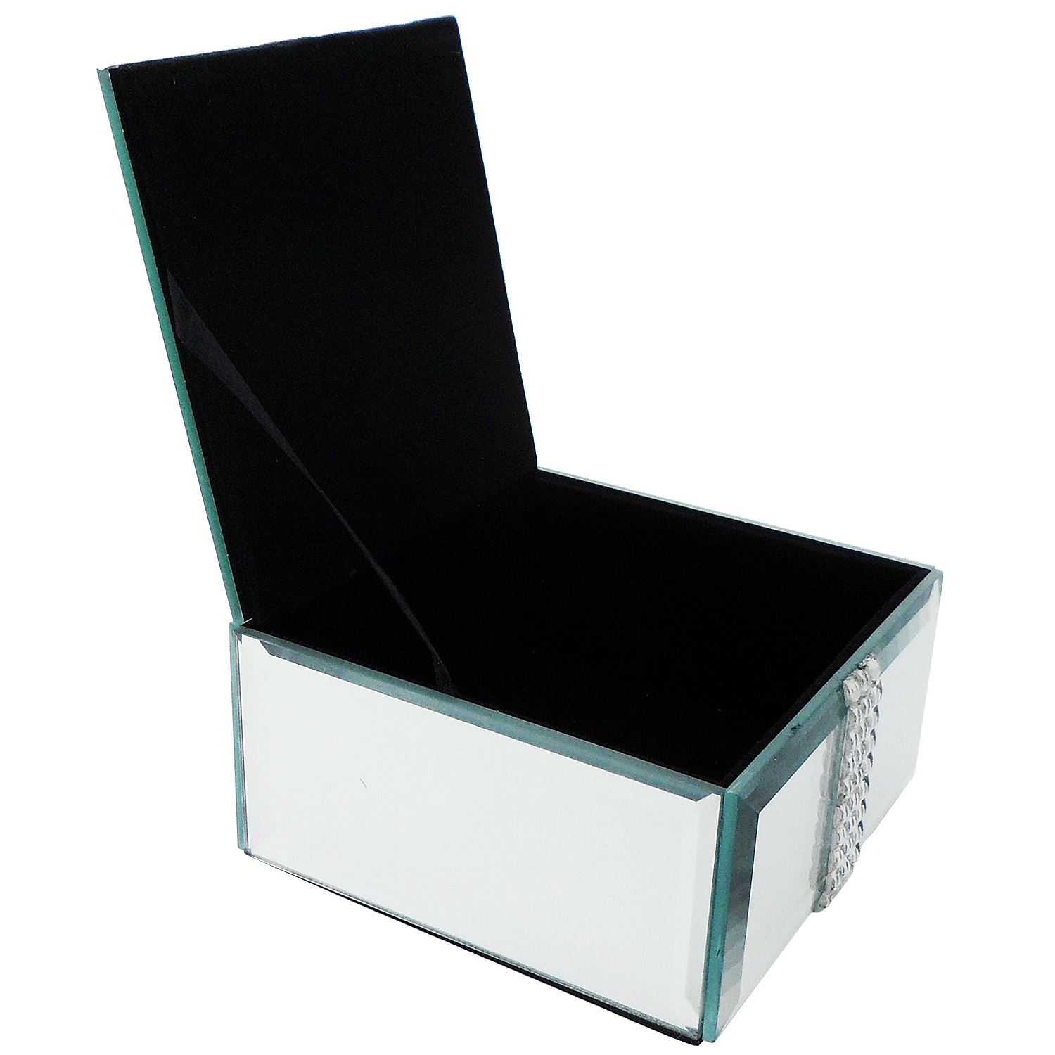 BLACK GLASS MIRROR JEWELLERY BOXES GIFT BOX HINGED LID DRAWER BLING