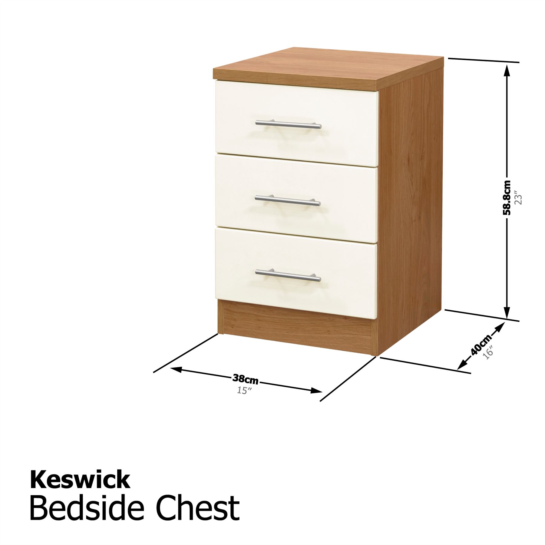 KESWICK HIGH GLOSS CREAM & OAK BEDSIDE CHEST DRESSING TABLE DRAWER WARDROBE eBay