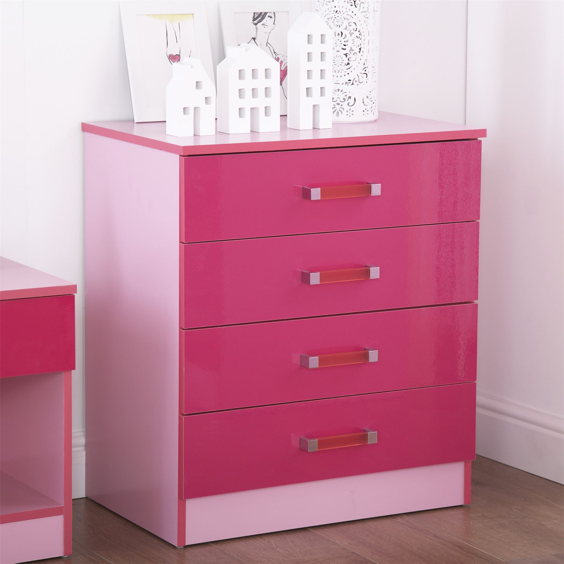 OTTAWA 2 TONES CHEST OF 4 DRAWER TABLE DRESSER STORAGE PINK FOR