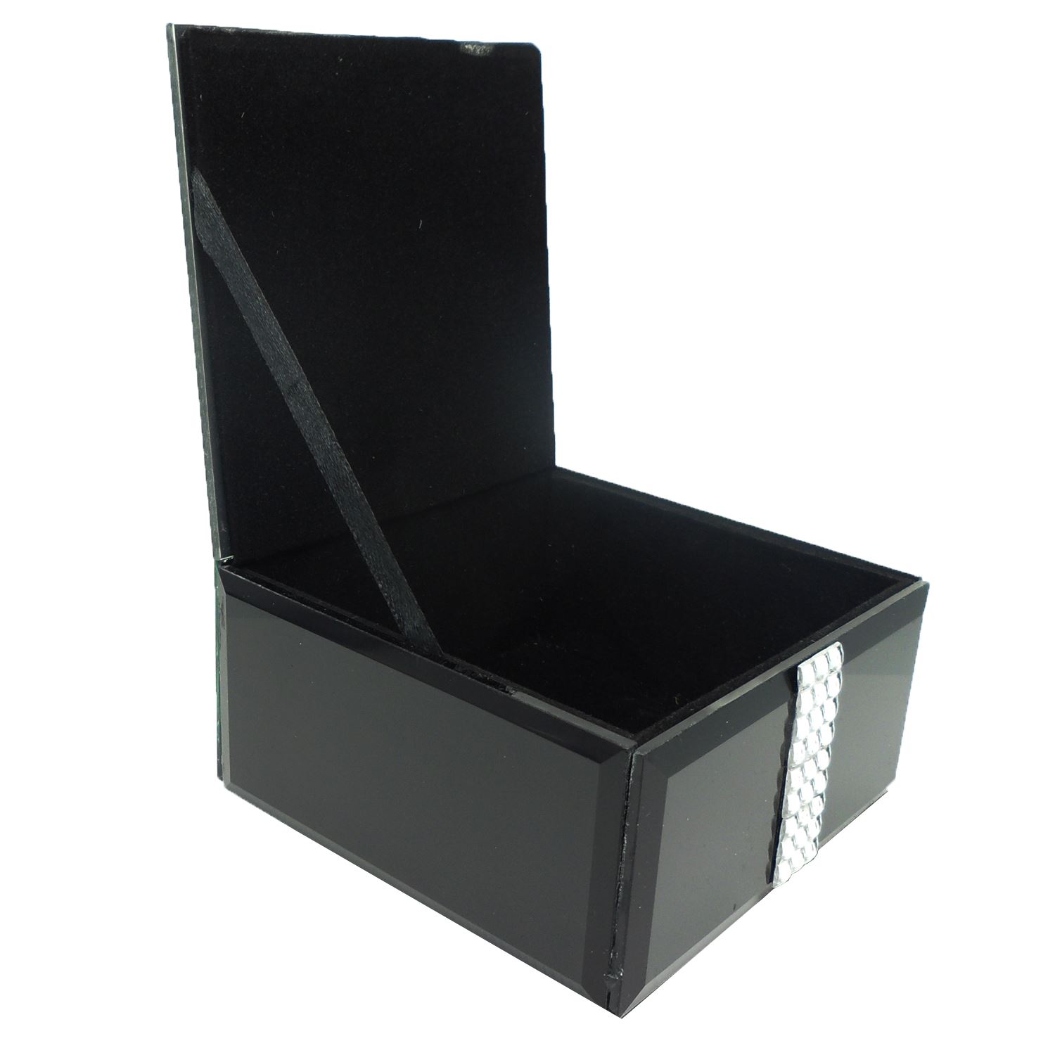 BLACK GLASS MIRROR JEWELLERY BOXES GIFT BOX HINGED LID DRAWER BLING
