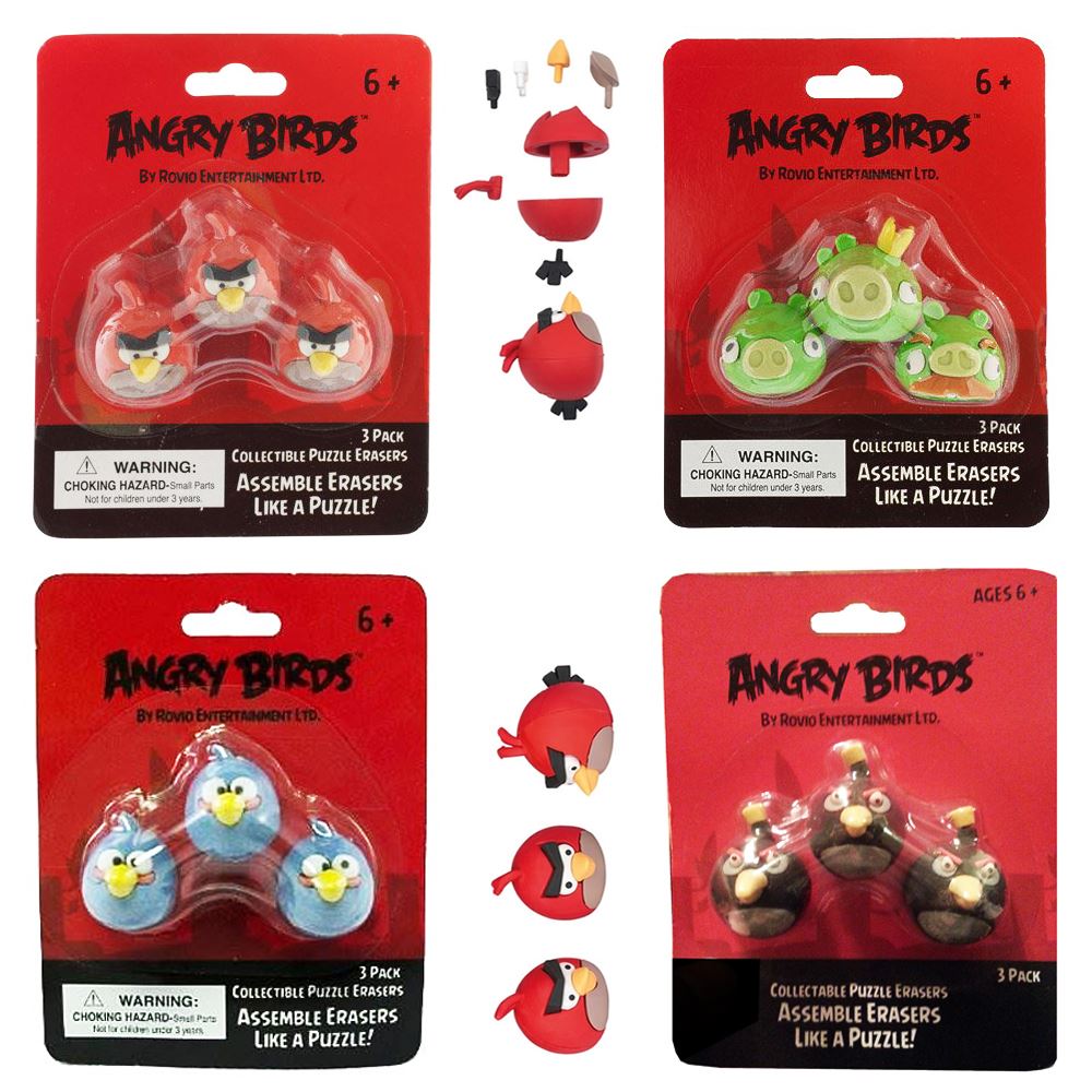 ANGRY BIRDS ASSEMBLE ERASERS FUN NOVELTY PUZZLE ERASER 3 PACK