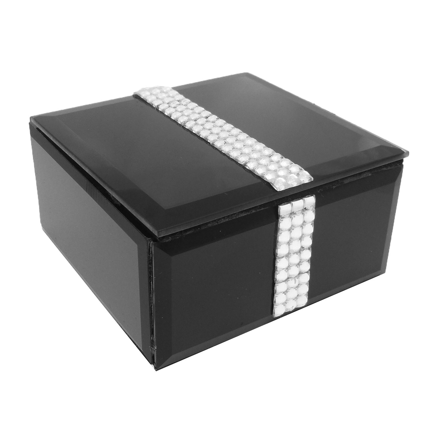 BLACK GLASS MIRROR JEWELLERY BOXES GIFT BOX HINGED LID DRAWER BLING