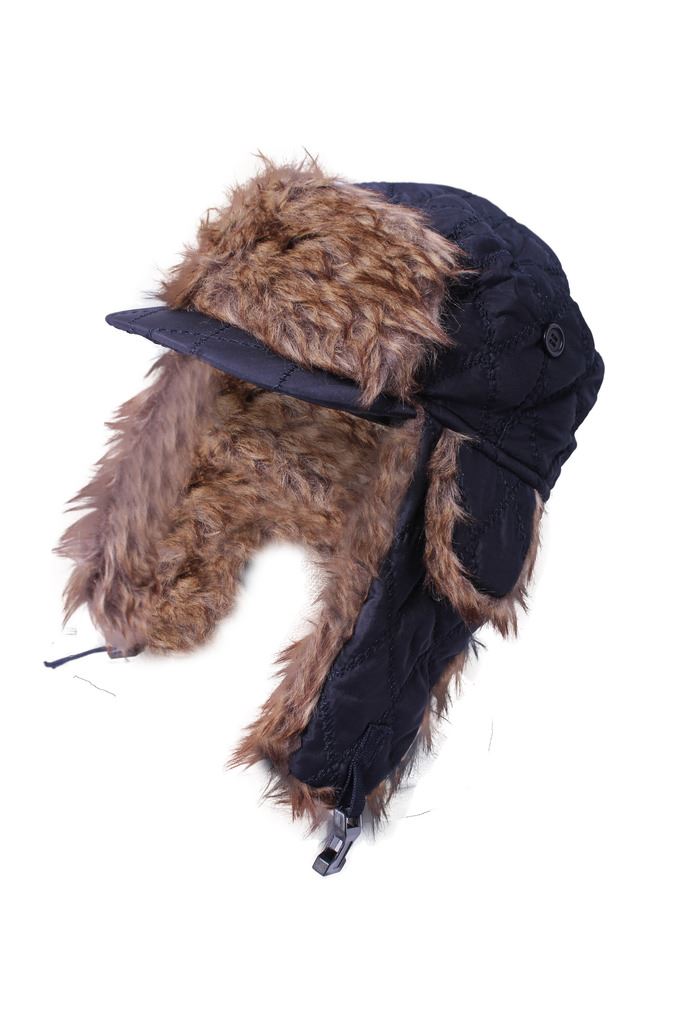 IMTD MENS PEAK PADDED WINTER WARM SKI TRAPPER HAT FAKE FUR DETAIL