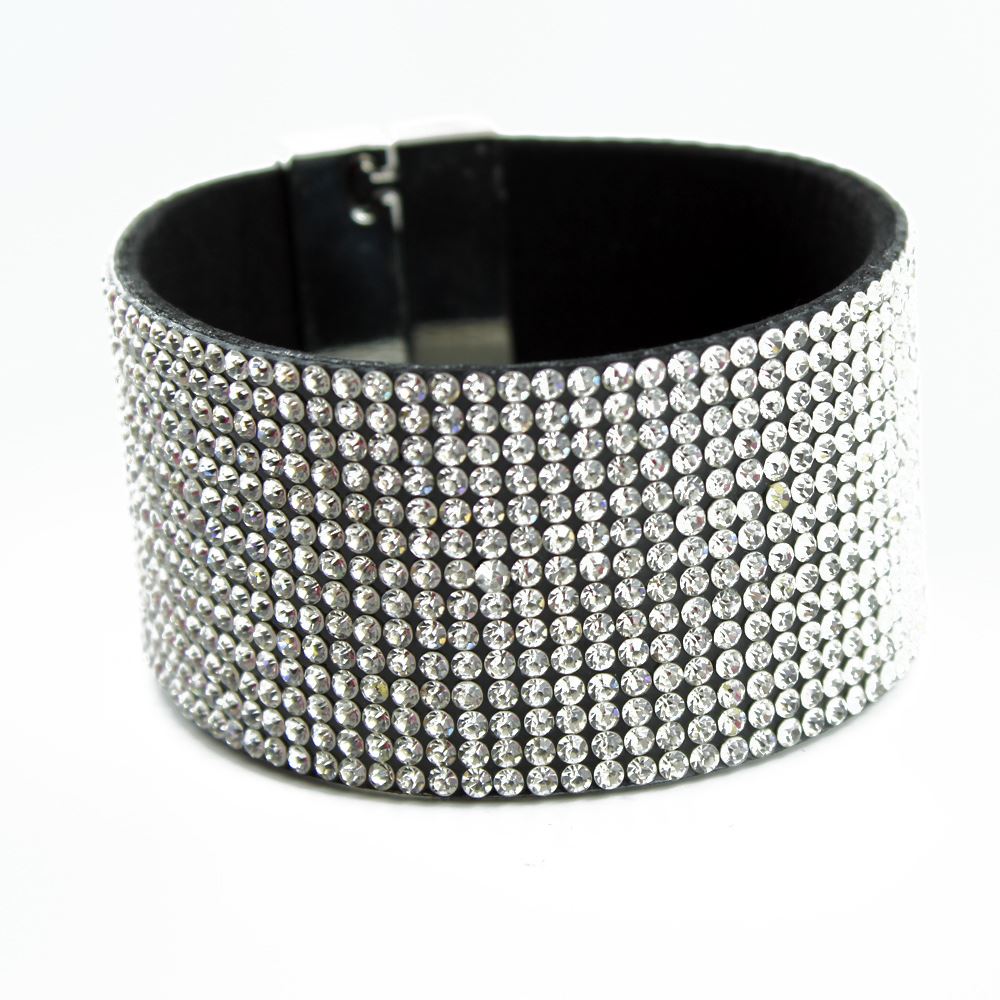 Womens Bling Wide Diamonte Crystal Cuff Bracelet Bangle Shiny