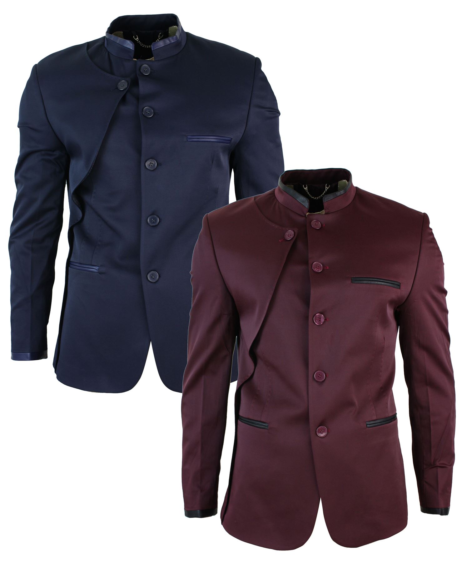 Mens Nehru Grandad Collar Blazer Jacket Wine Burgundy Navy Blue Black