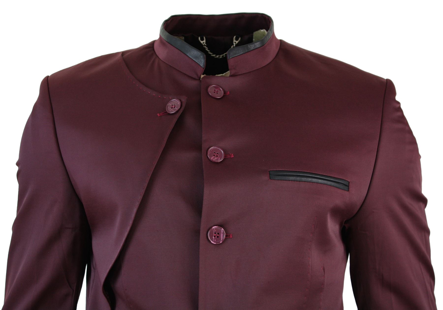 Mens Nehru Grandad Collar Blazer Jacket Wine Burgundy Navy Blue Black