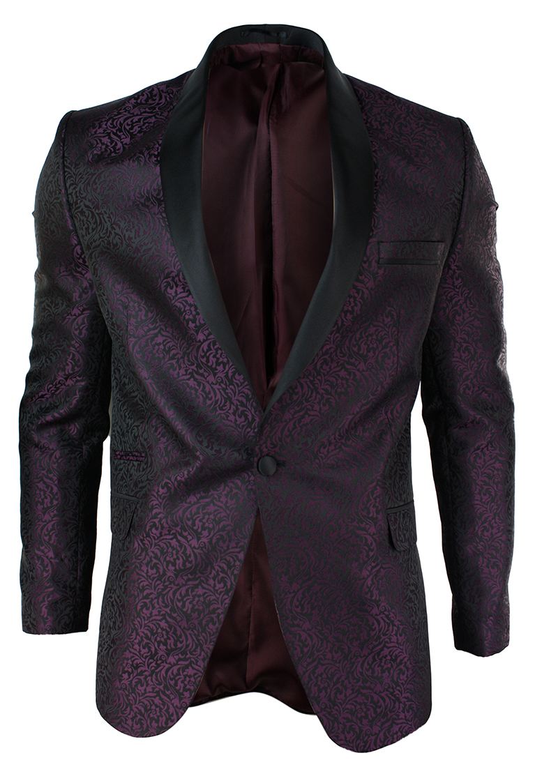 Mens Slim Fit Paisley Blazer Round Shawl Collar Tuxedo Dinner Jacket