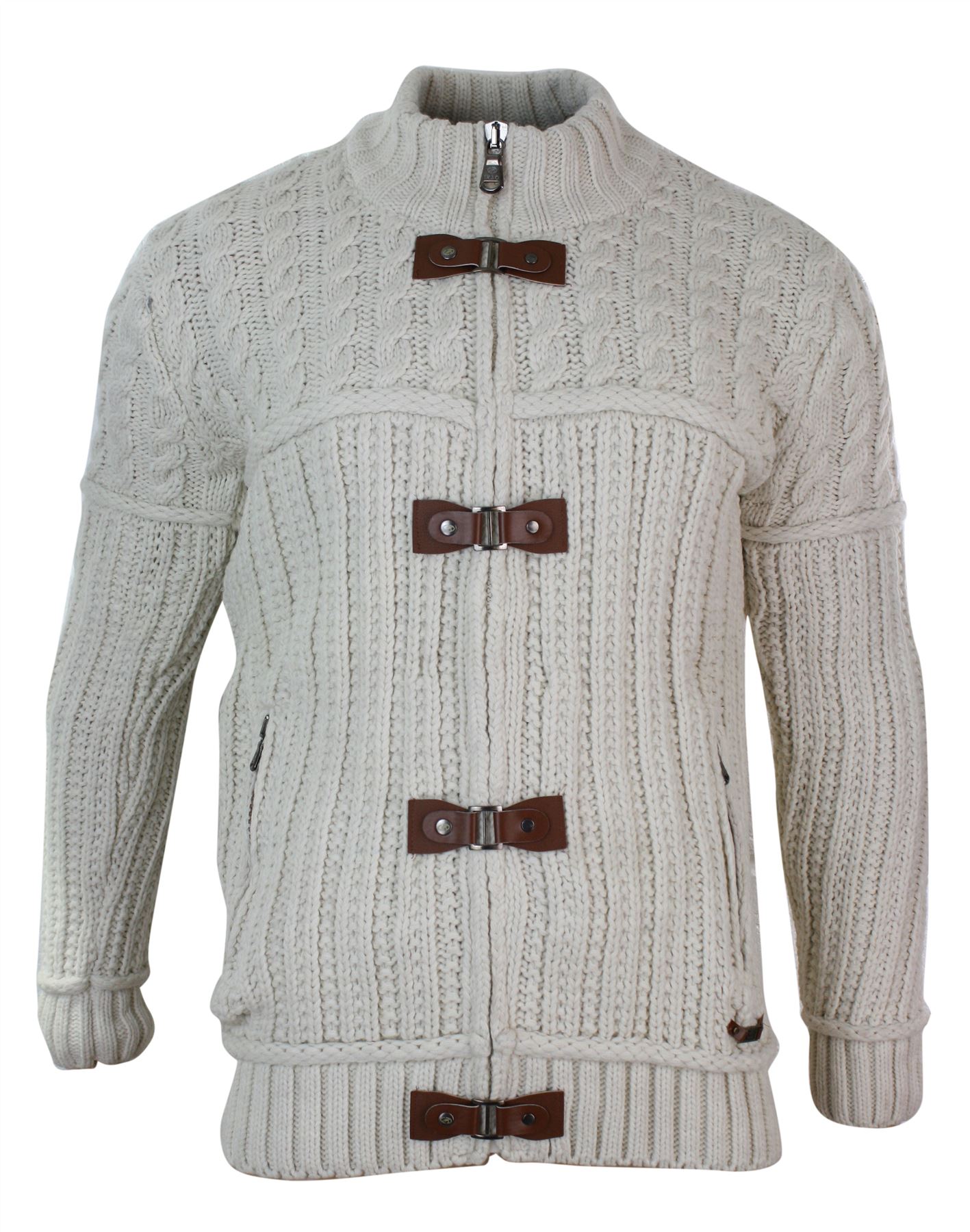 Mens Fitted Zip Toggle Cardigan Jumper Knitted Wool Chunky Warm Smart Casual eBay