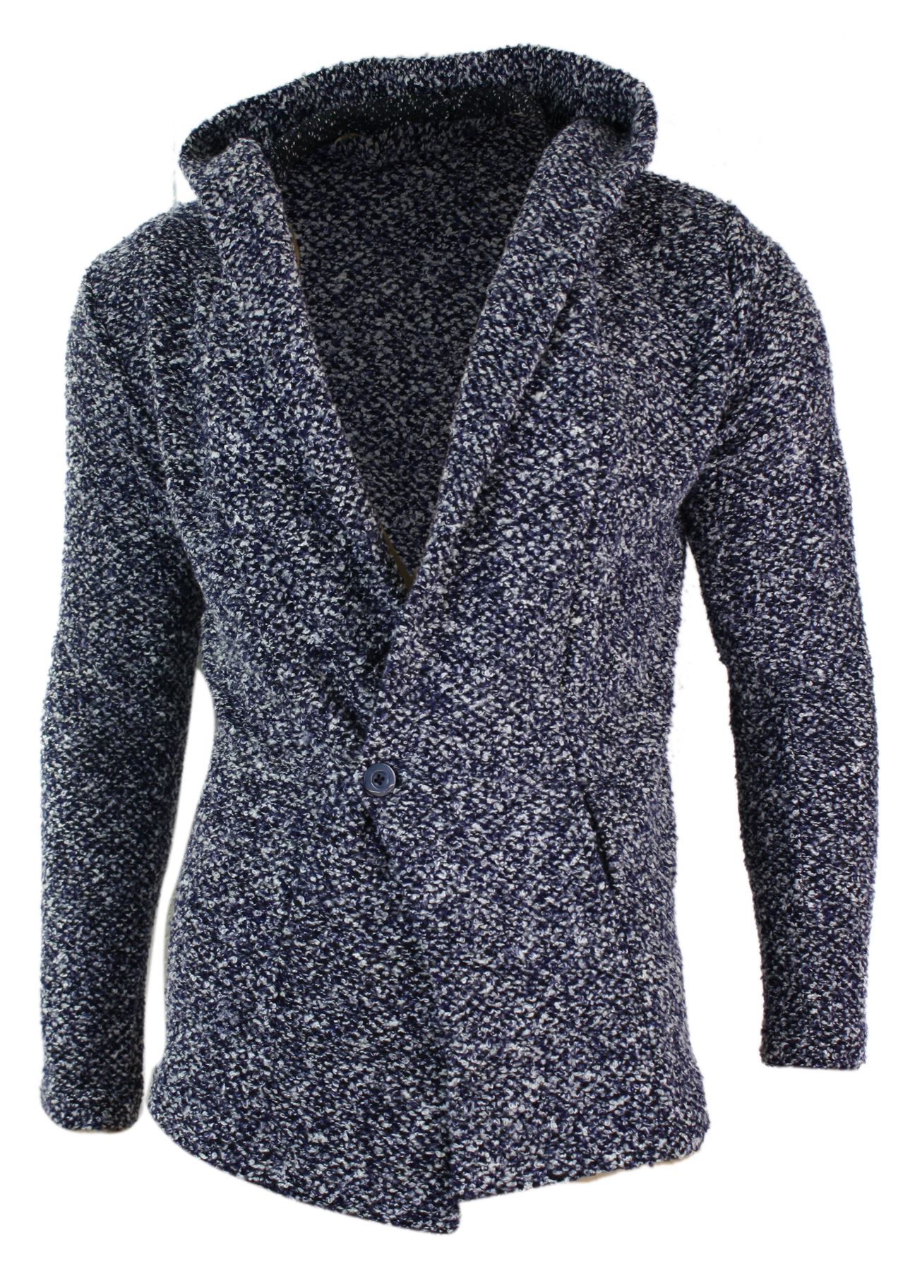 Mens Slim Fit Hooded Longline Knitted 1 Button Cardigan Black Grey Casual