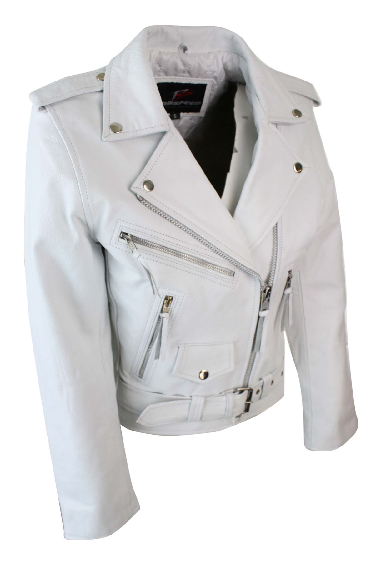 BRANDO Ladies Women White Classic Biker Motorcycle Motorbike Hide