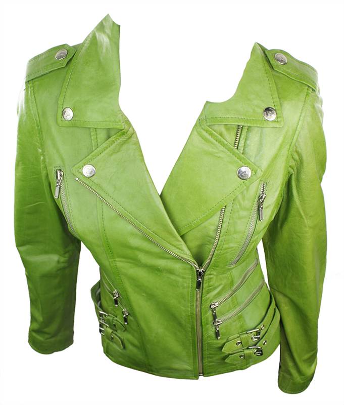 100 Ladies Real Leather Jacket Short Fitted Bikers Style Retro Apple