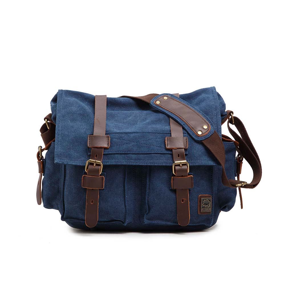 Men&#39;s Vintage Canvas Leather Satchel School Military Shoulder Bag Messenger Bag | eBay