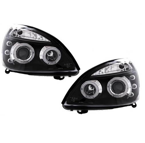 RENAULT CLIO MK2 CAMPUS 20052008 BLACK ANGEL EYES HEADLIGHTS PAIR eBay