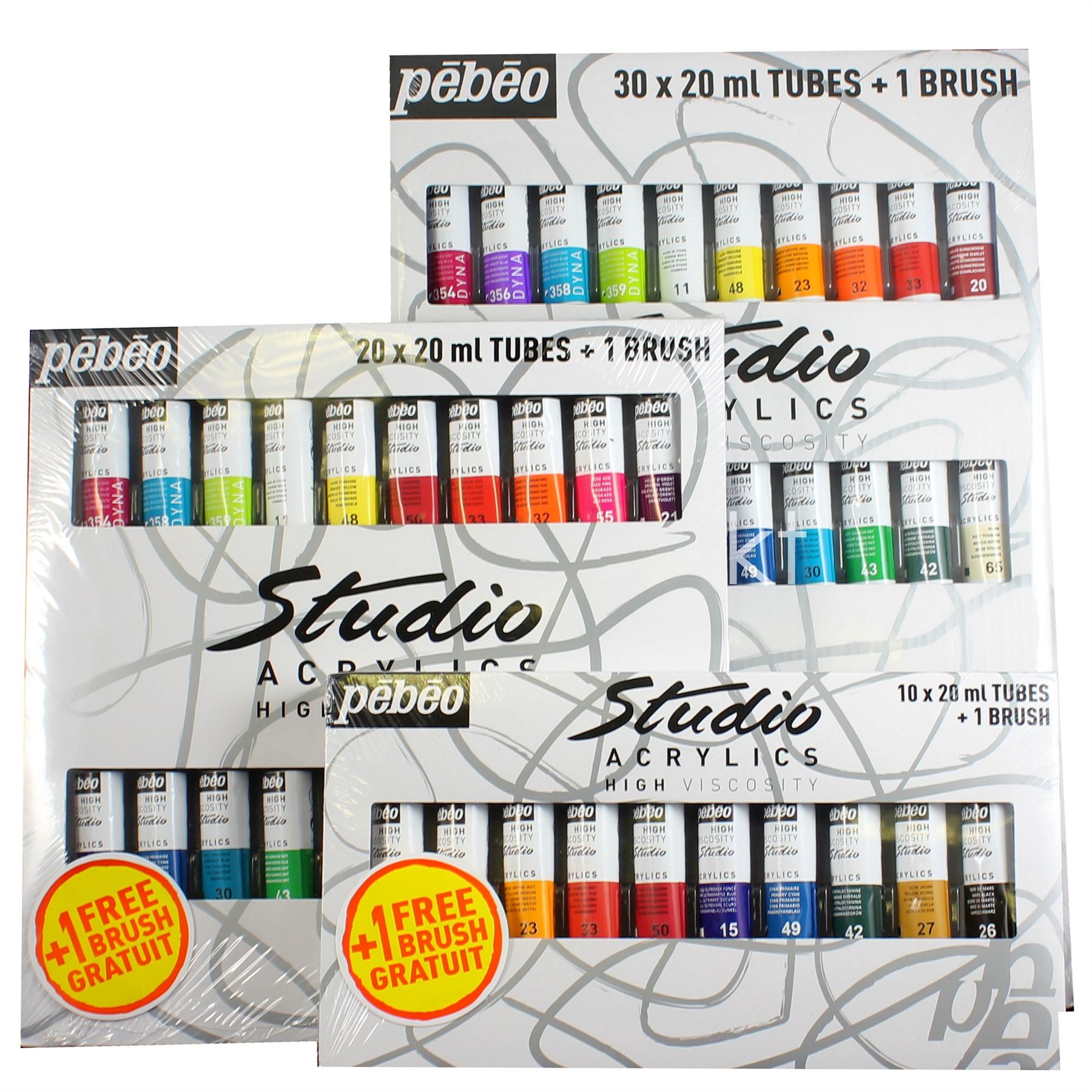 Pebeo Studio Acrylic High Viscosity 20ml Paints & Brush Assorted Sets!