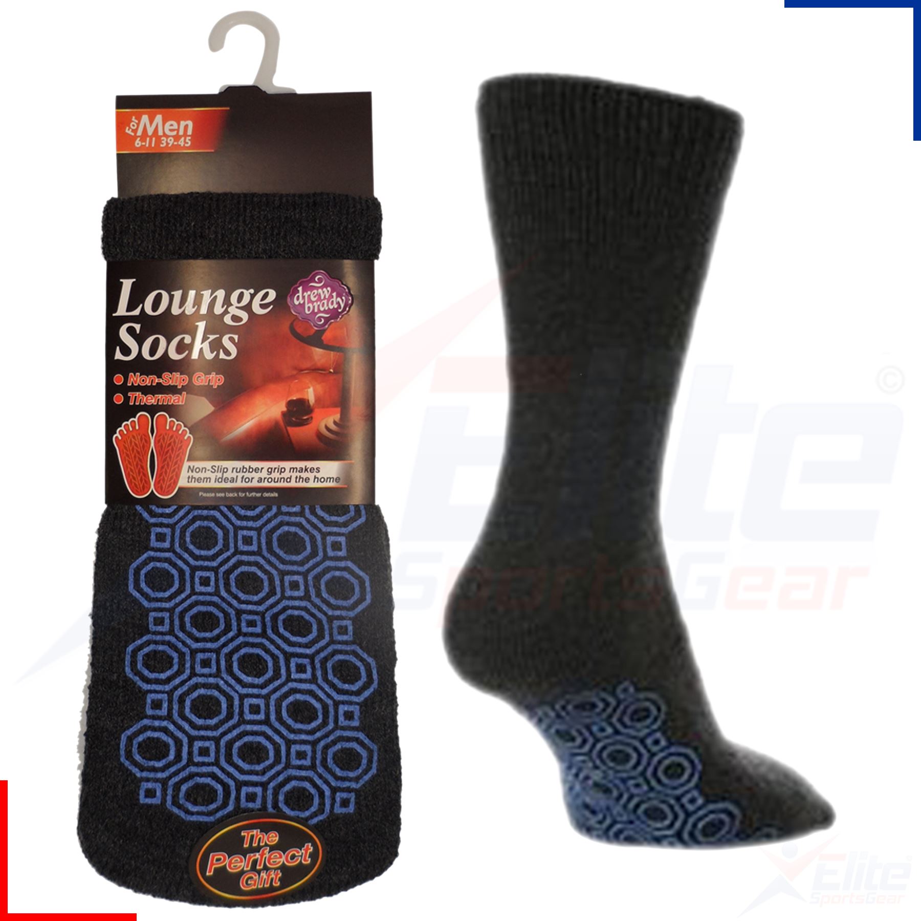 Mens Lounge Socks Thick Non Slip Rubber Grip Thermal Fleece Bed