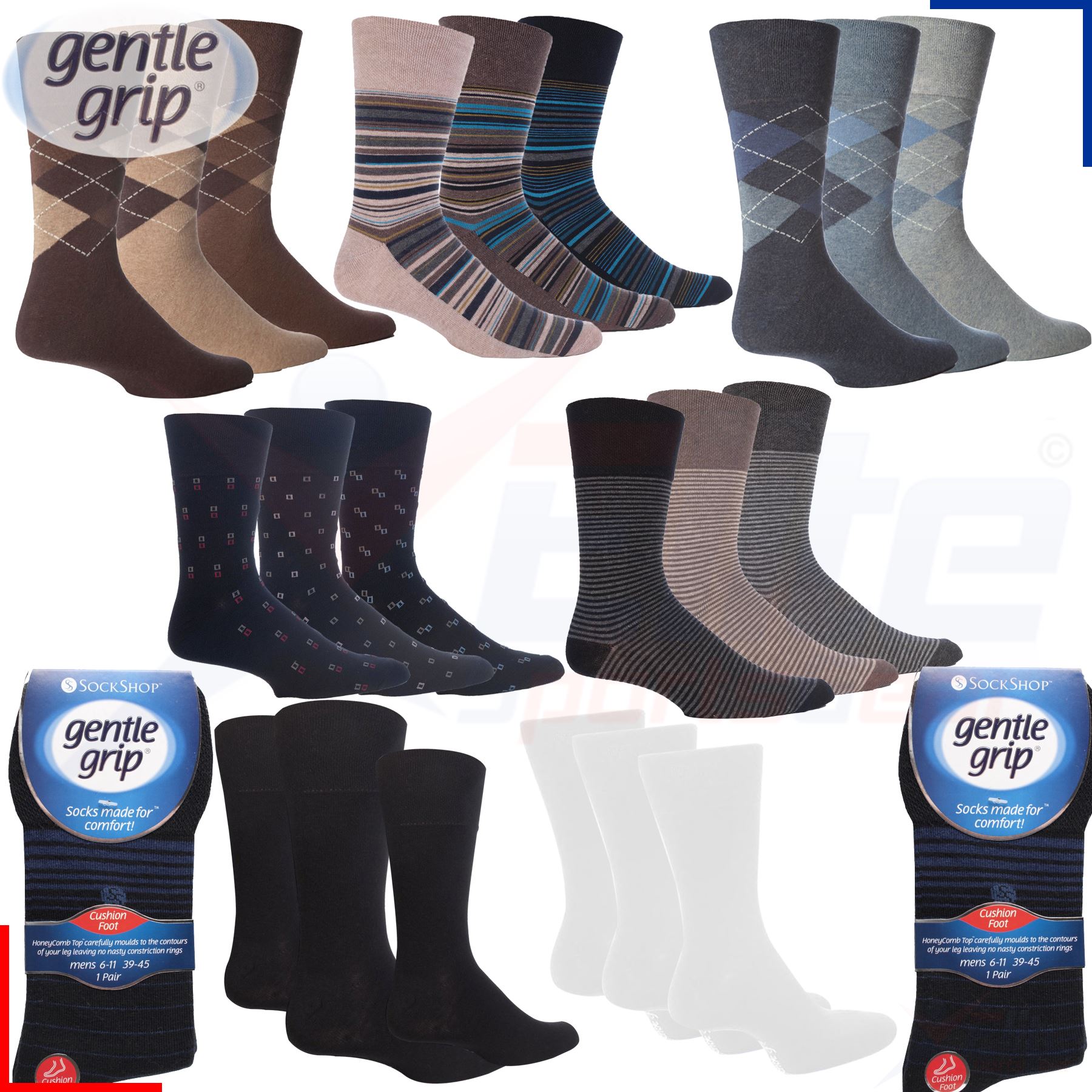 Mens Gentle Grip Socks Everyday Non Elastic Cotton Top Diabetic 3/6/9