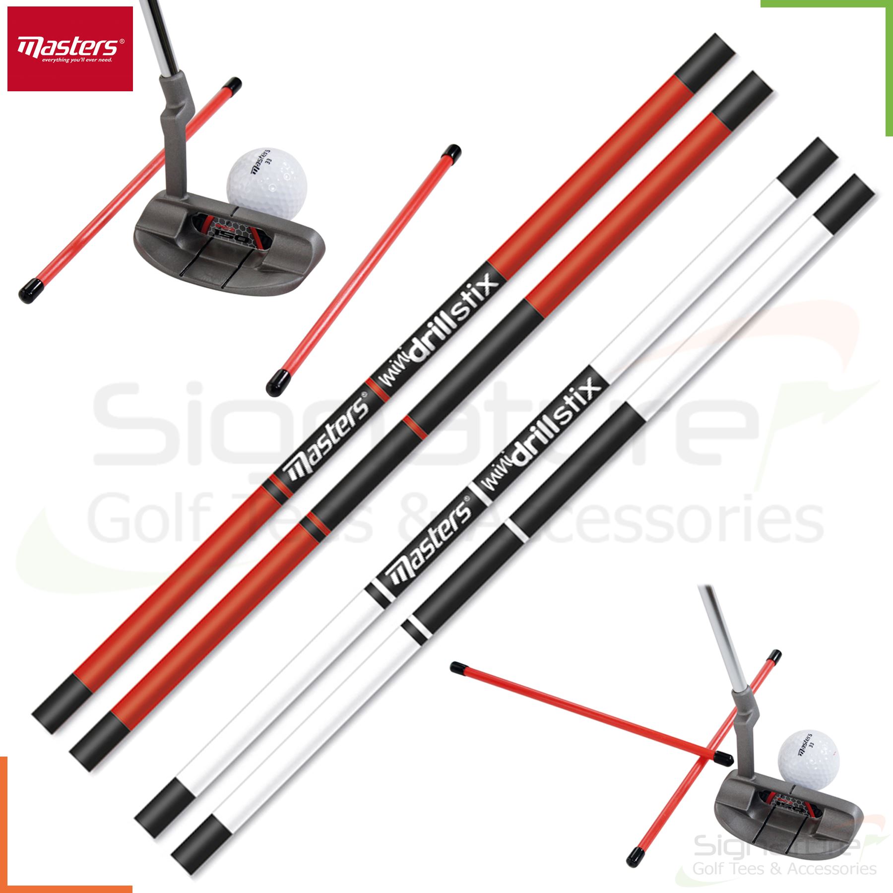 Masters Golf Mini Drill Stix Putting Training Aid Rods RED or WHITE