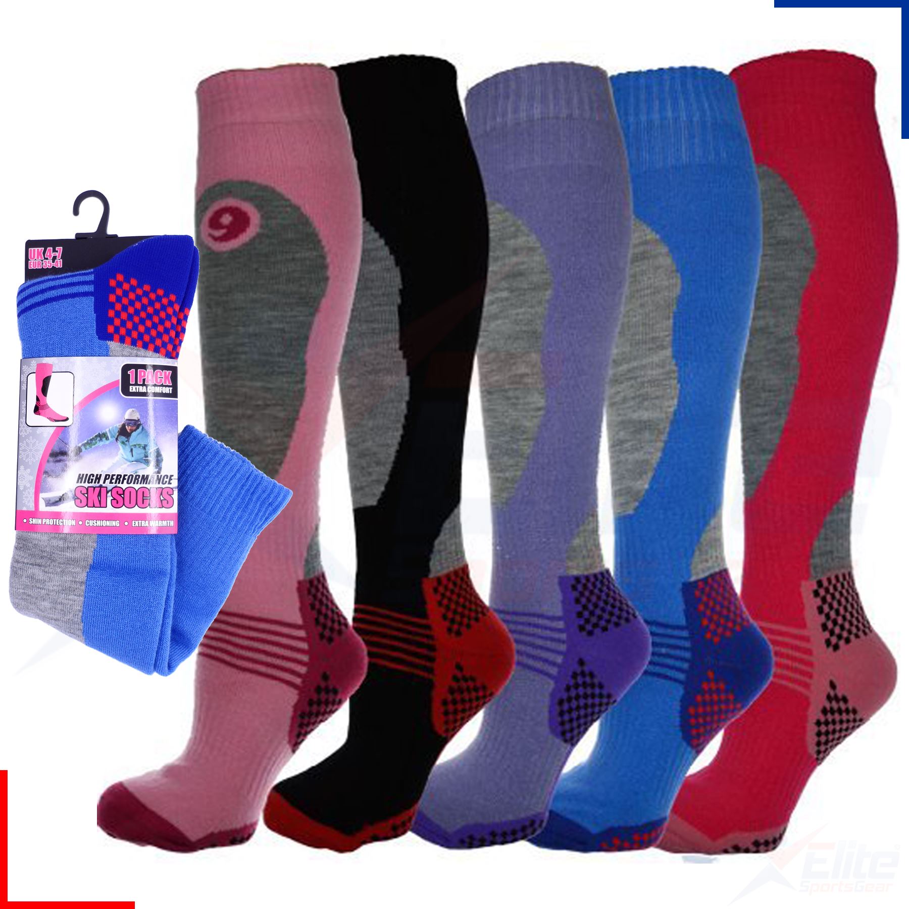 Ladies Soft Thermal Padded Warm Long Ski Socks Hiking Walking Welly