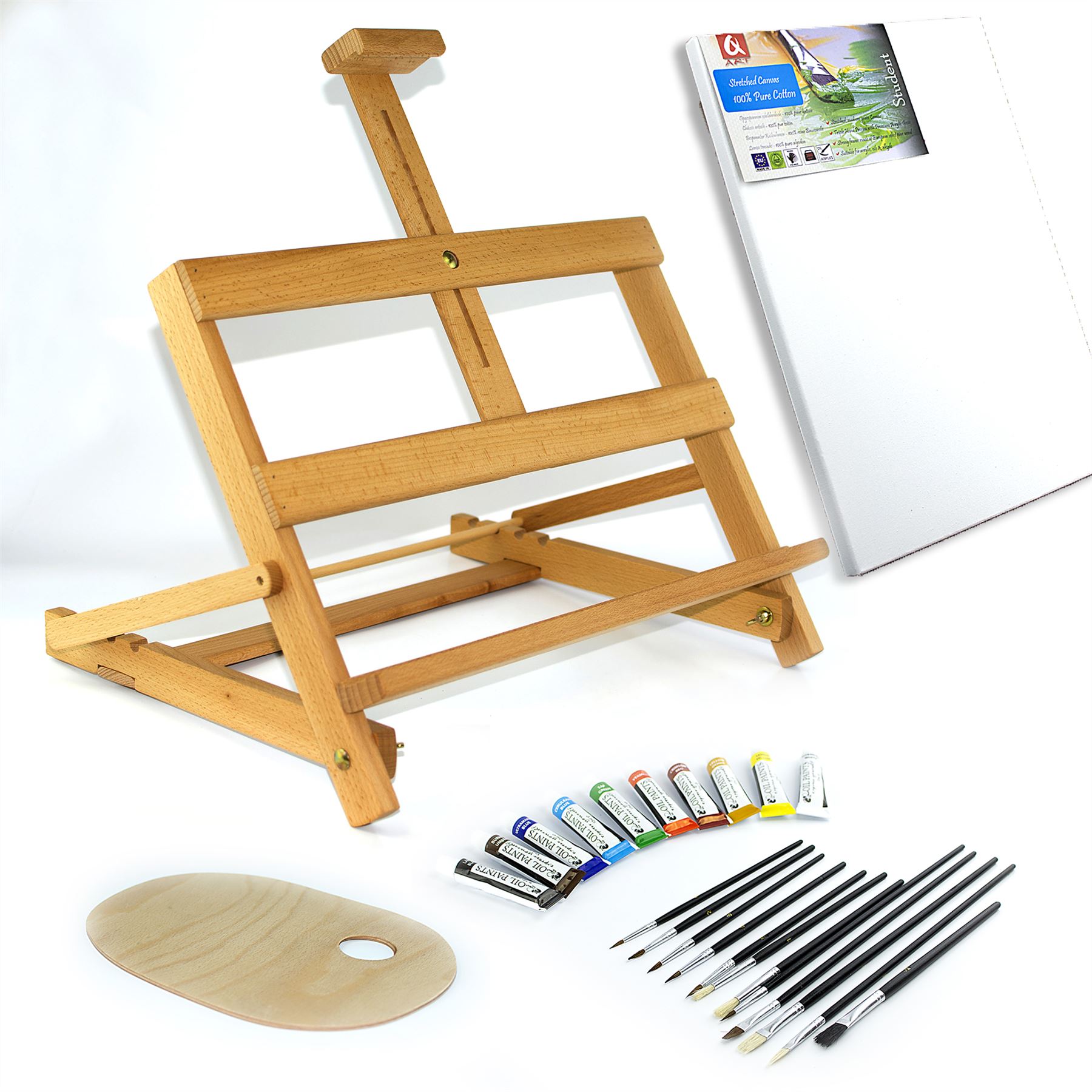 25 pcs Set Wooden Easel Acrylic Oil Watercolour Paints Brushes Wooden