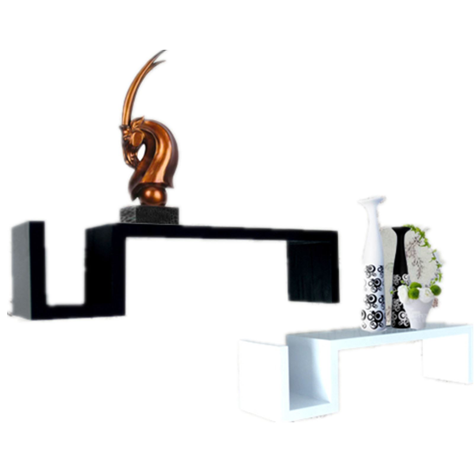 2 x S Shaped Large Floating Wall Shelves Units DVD CD BOOK Storage