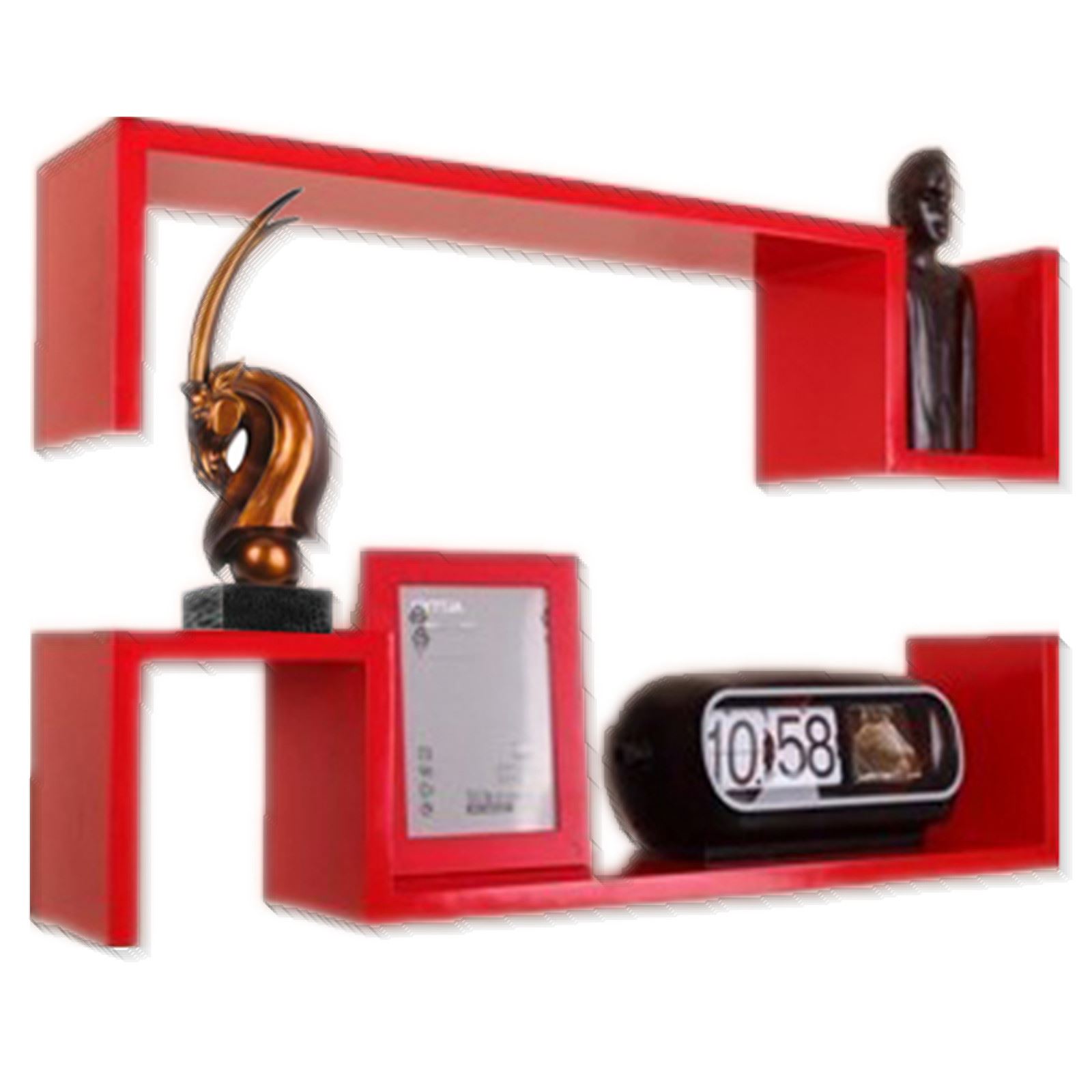 S Shaped High Gloss Floating Wall Shelves Units DVD CD BOOK Shelf