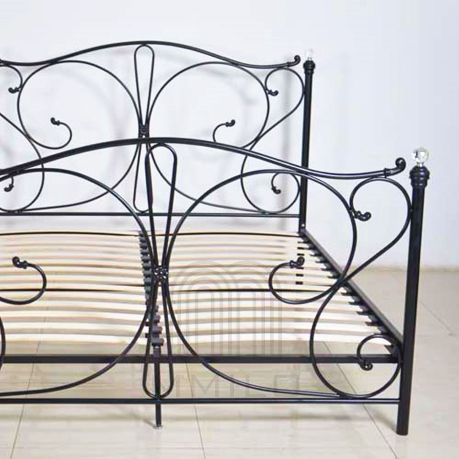 Florence Double Black Metal Bed Frame With Crystal Finials - Florencedoubleblackmetalbedframewithcrystal florence double black metal bed frame with crystal finials - florencedoubleblackmetalbedframewithcrystal