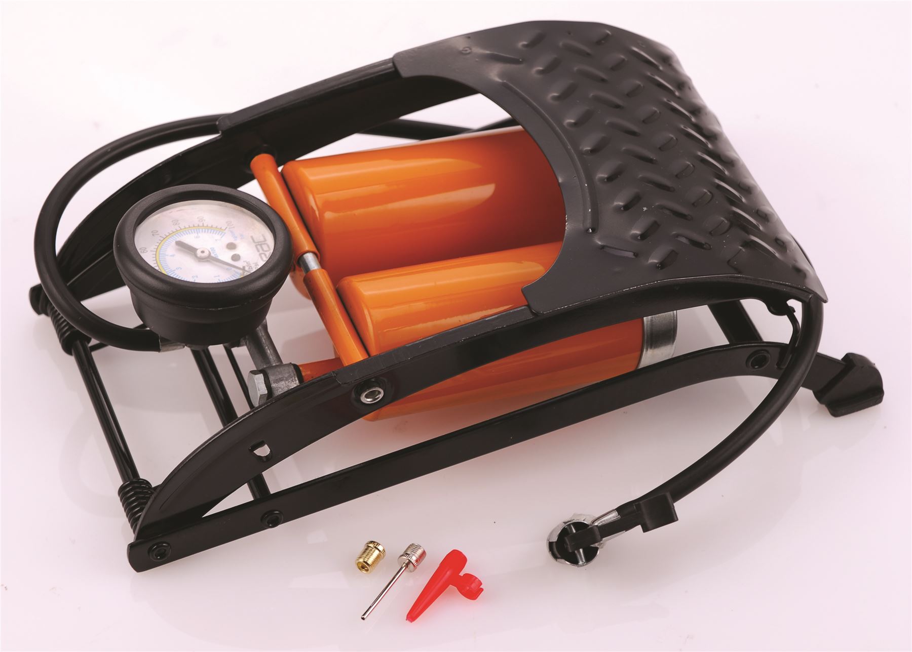 Pompe à Pied Double Barillet Goodyear - Pour Pneus Voiture, Vélo, Matelas Gonflables, Avec Manomètre - 10